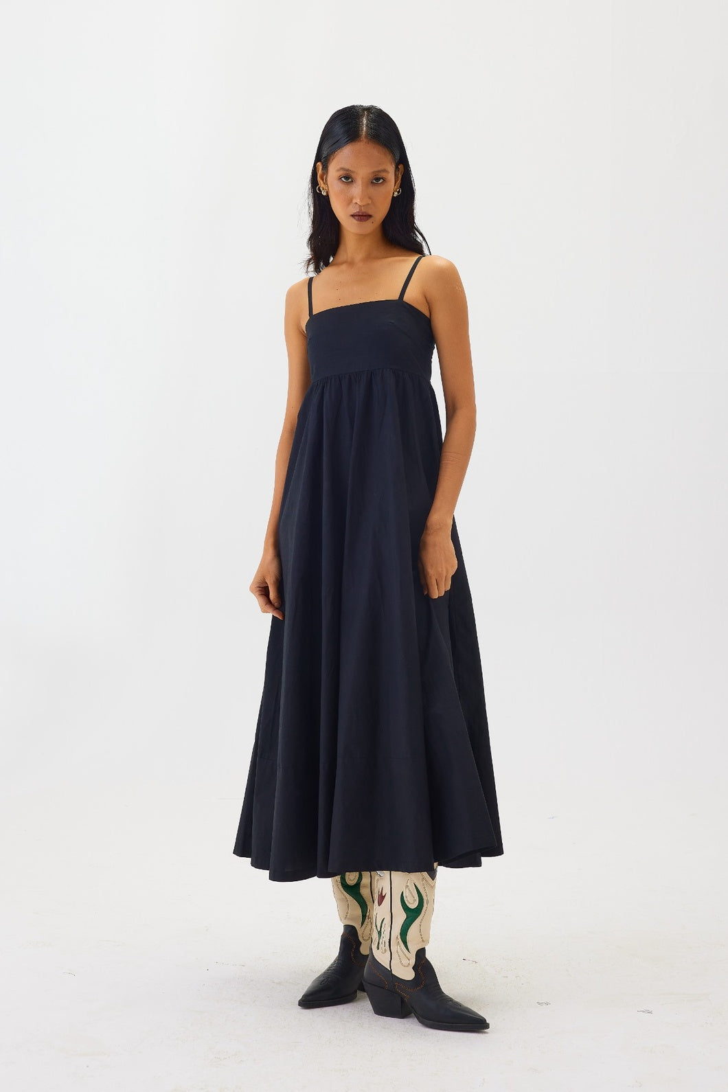 Strapless Poplin Midi Dress | Black