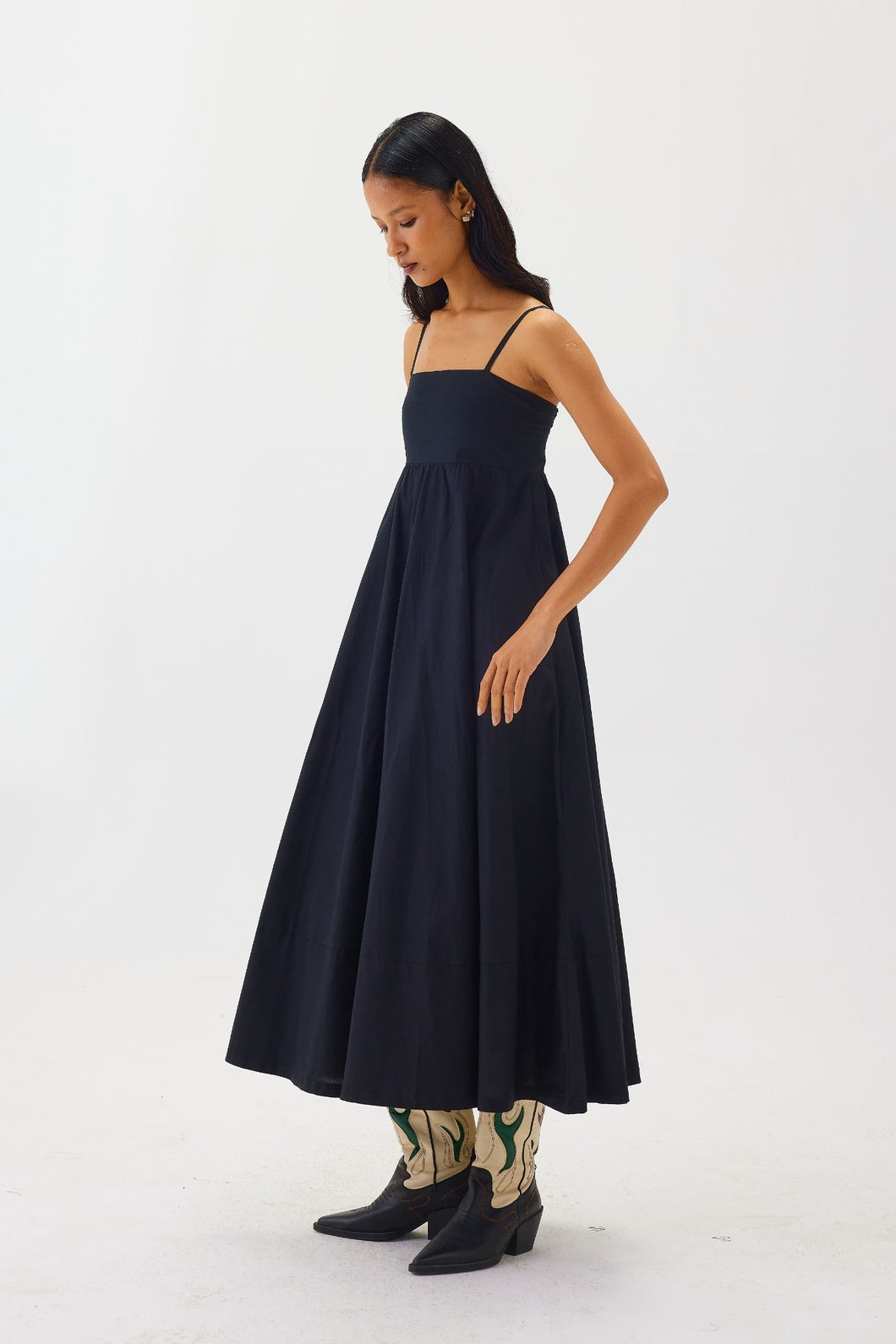Strapless Poplin Midi Dress | Black