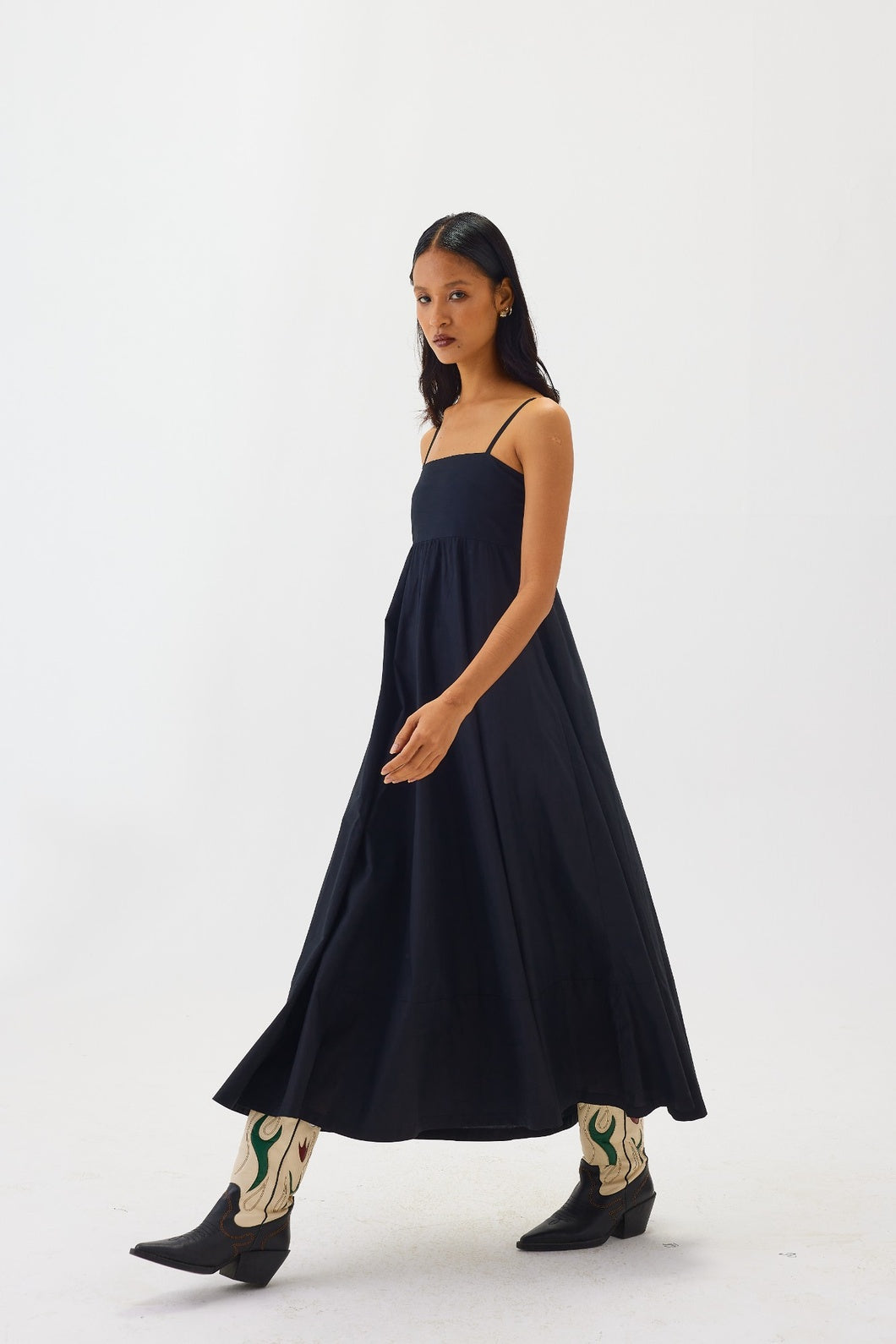 Strapless Poplin Midi Dress | Black