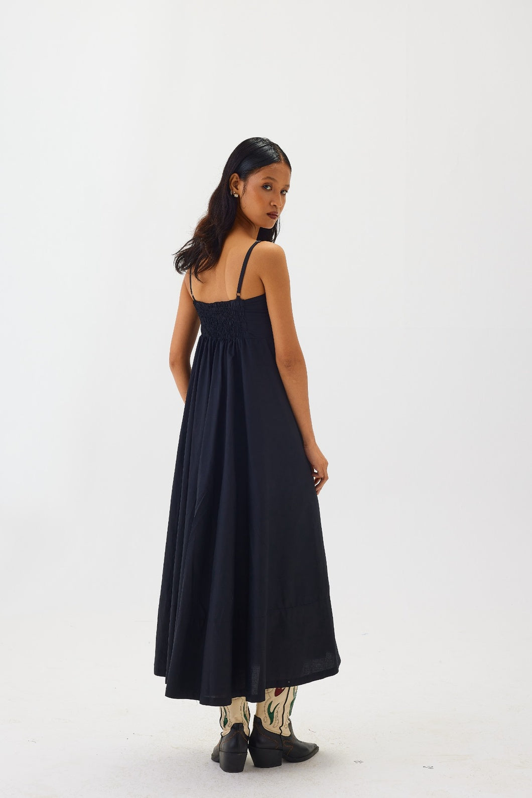 Strapless Poplin Midi Dress | Black