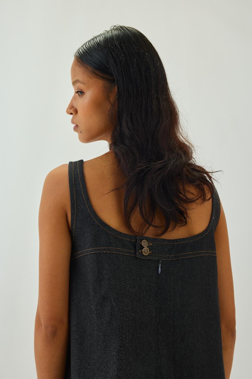 Denim Scoop-Neck Relaxed Mini Dress | Graphite