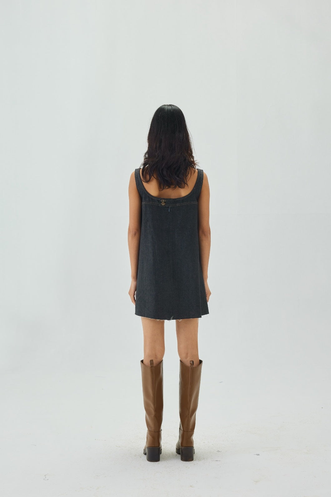 Denim Scoop-Neck Relaxed Mini Dress | Graphite