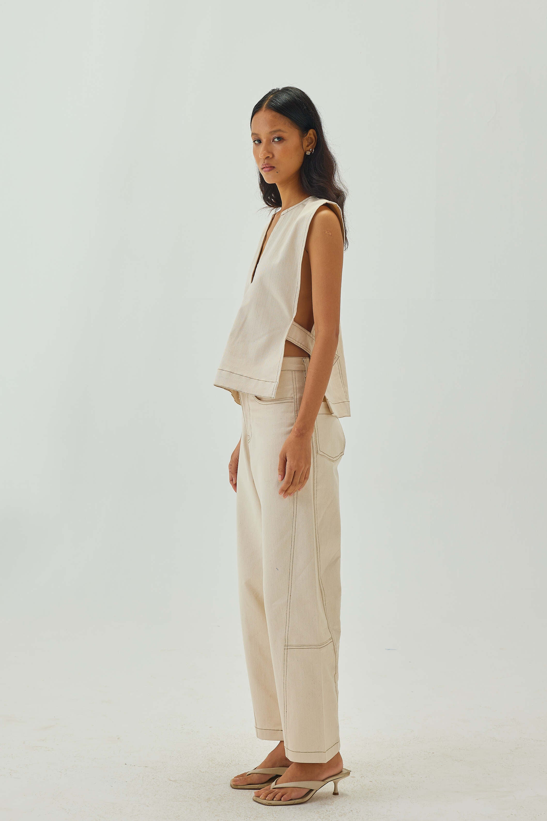 Barrel Pants with top stitch detail | Off White