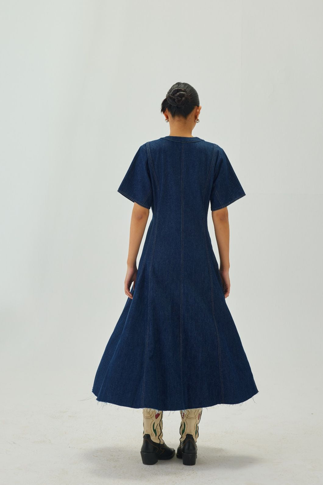 A-line Denim Midi Dress | Blue
