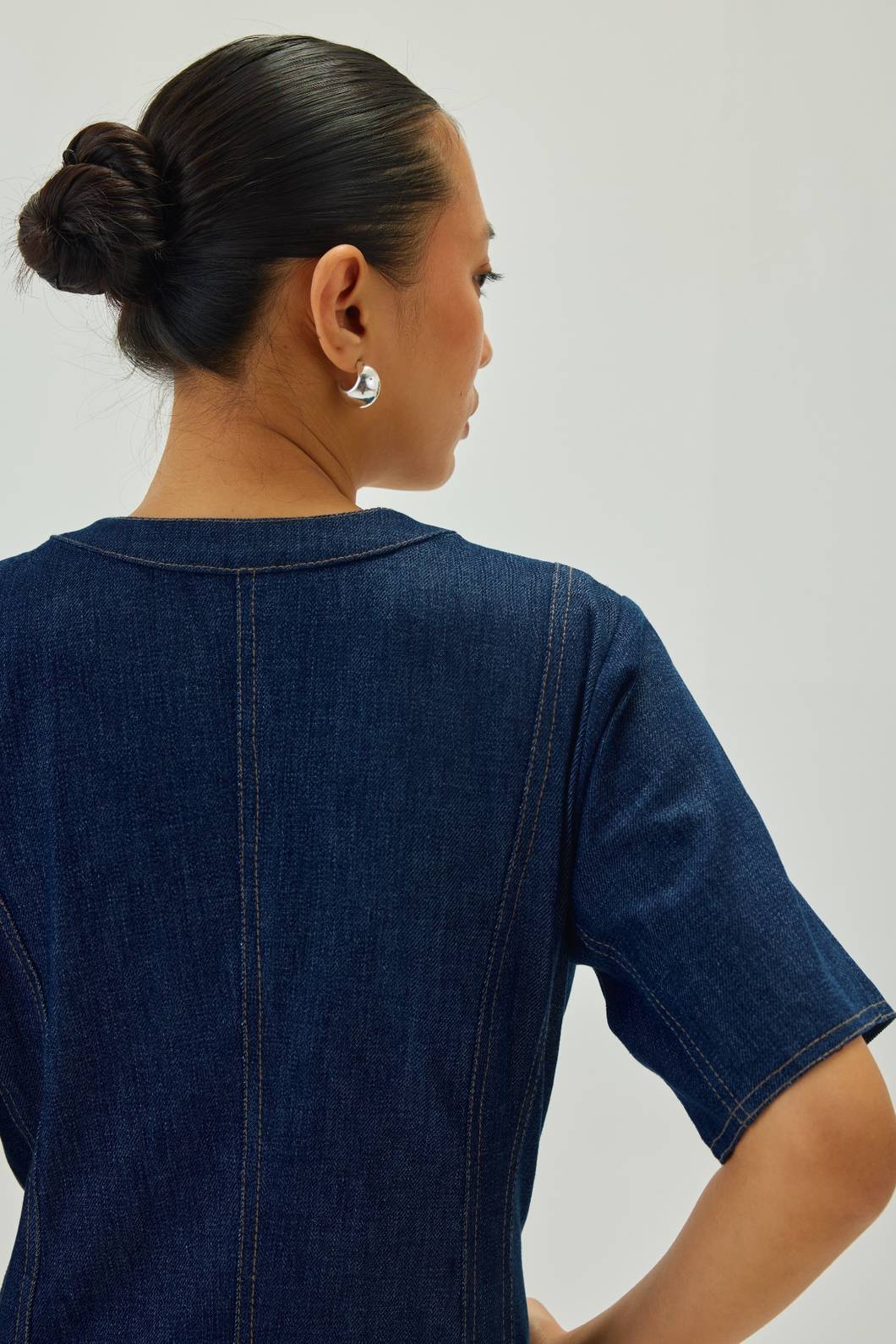 A-line Denim Midi Dress | Blue