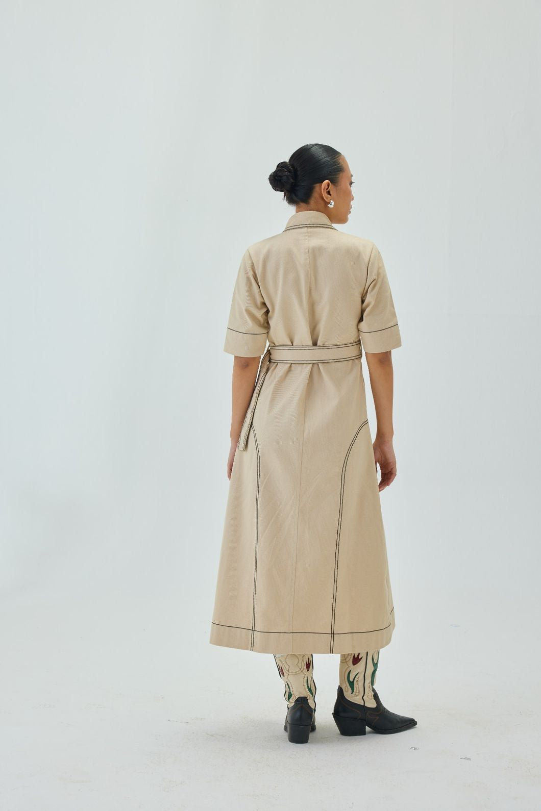 Top Stitch Midi Shirt Dress | Off White