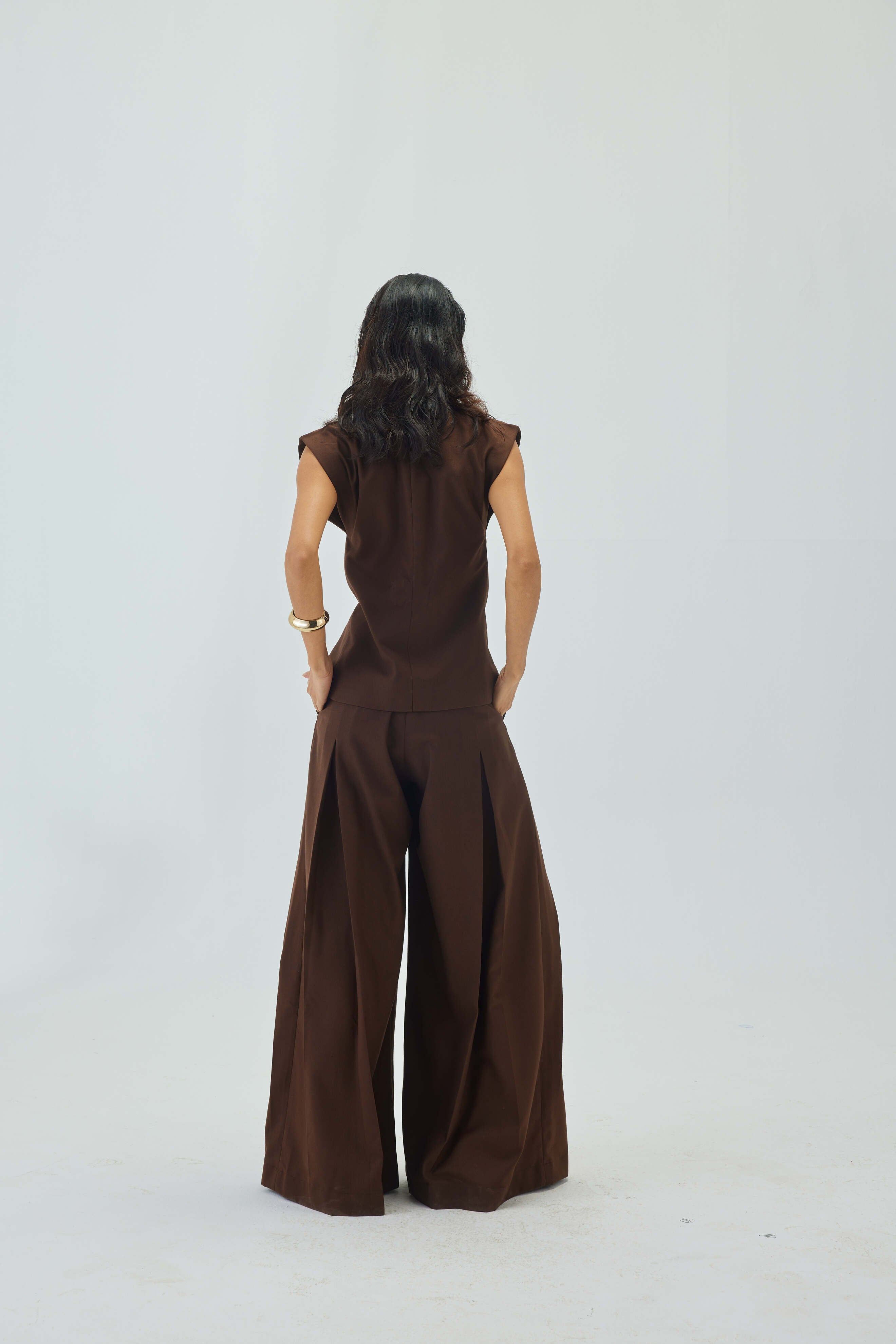 Pleated High Waist Very Wide-Leg Pants | Brown