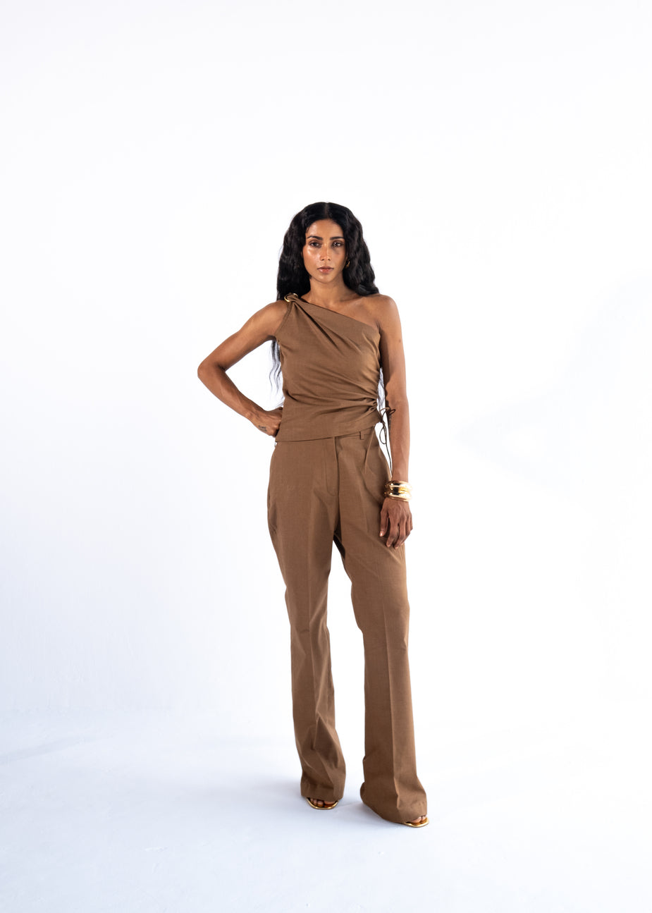 Linen straight fit pants