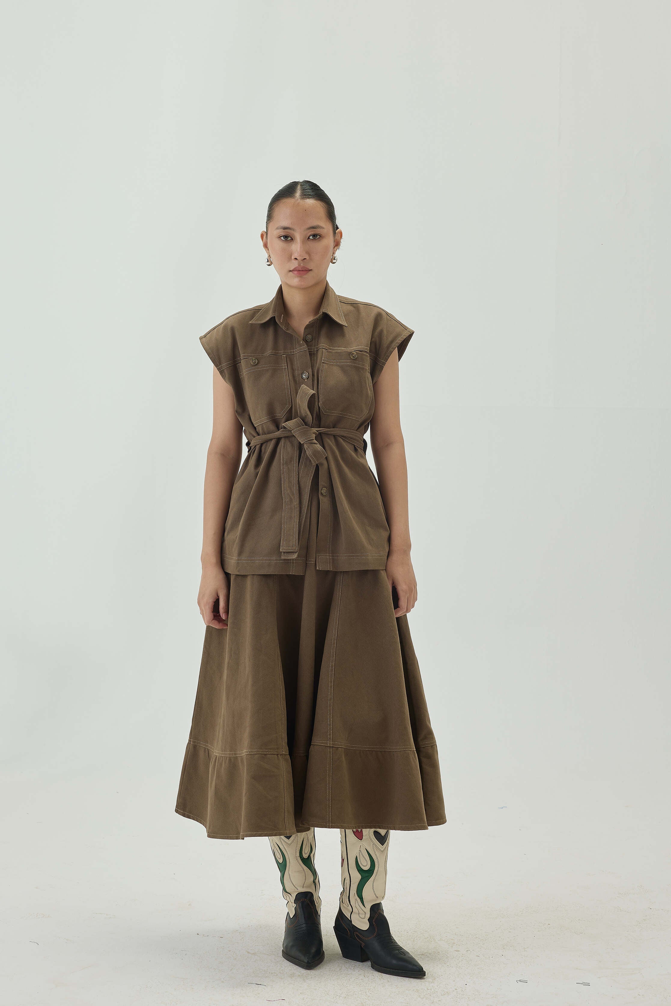 Midi Umbrella Skirt | Olive Green
