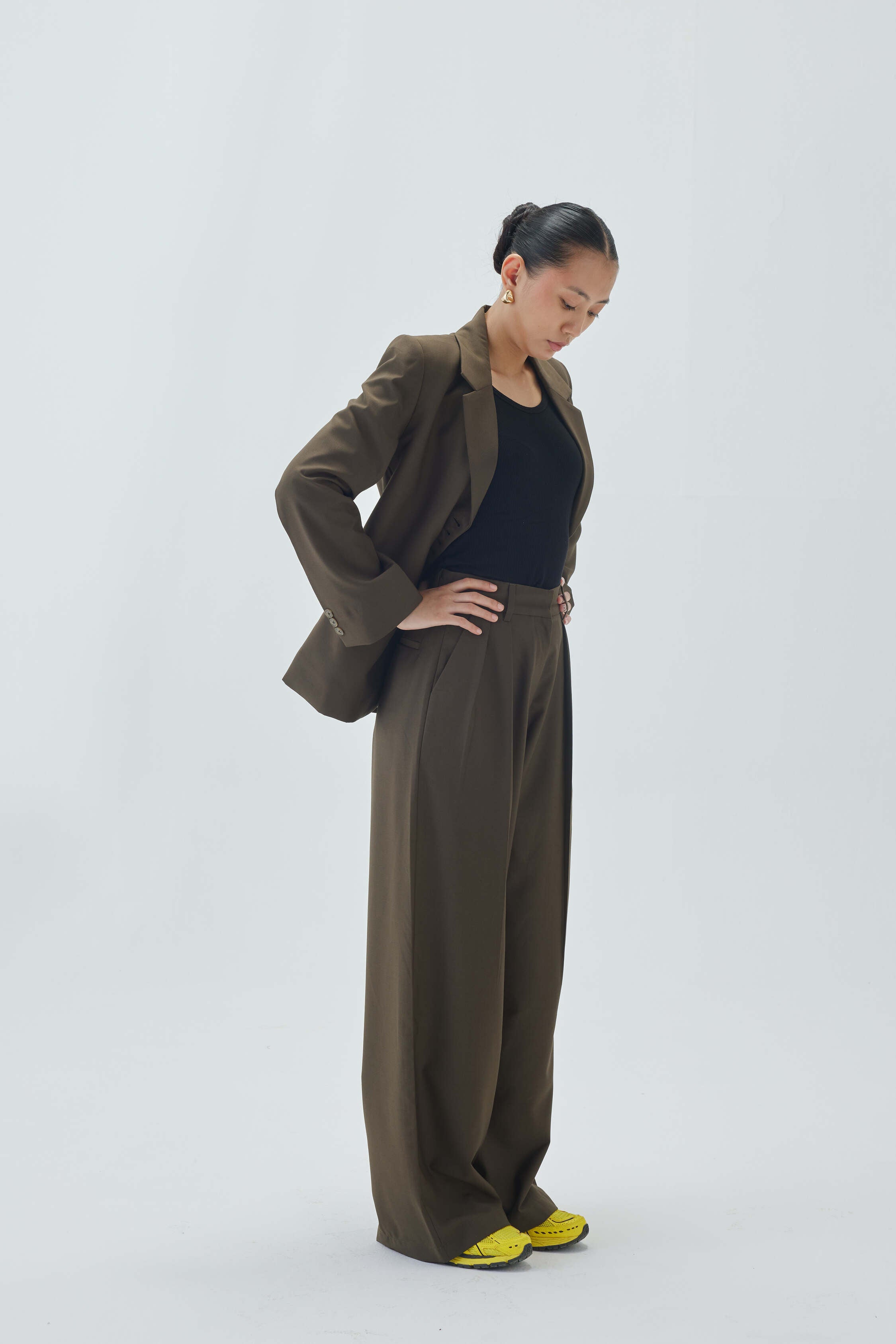 High Waist Pleated Wide Leg Pant | Olive Green