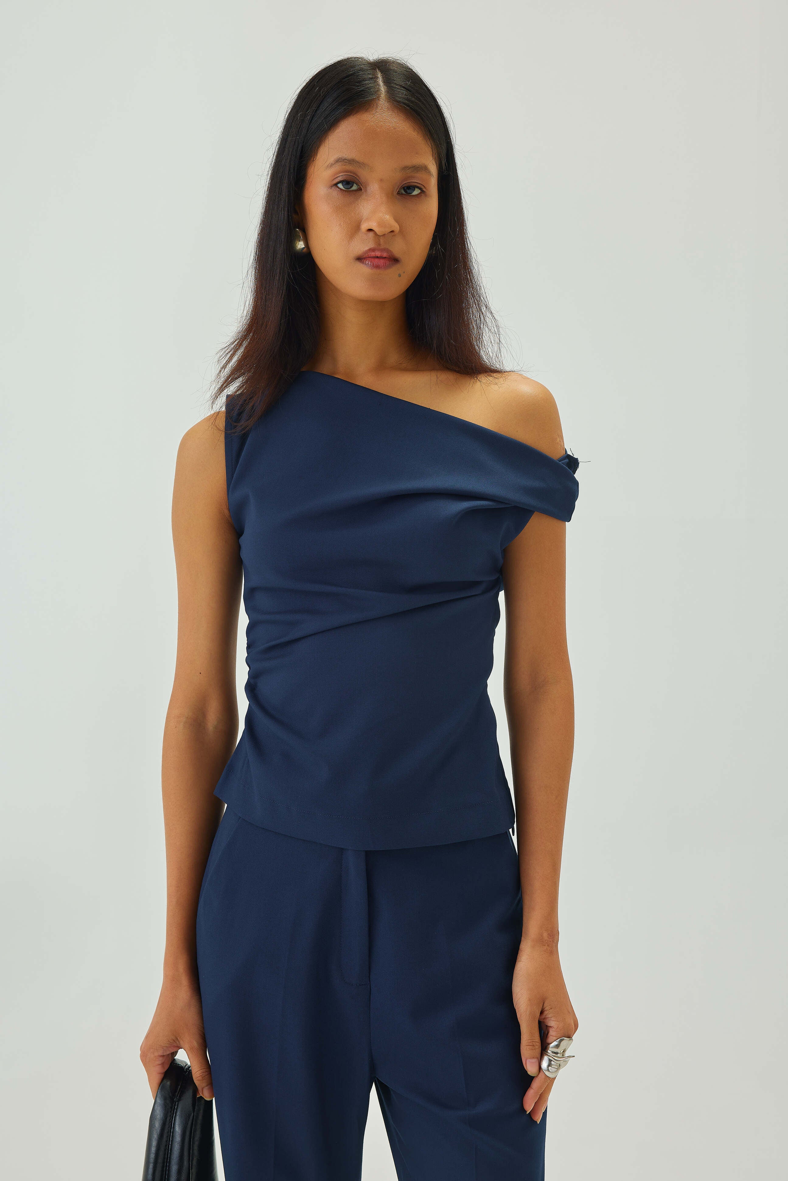 Tailored Asymmetric Twist Top | Blue