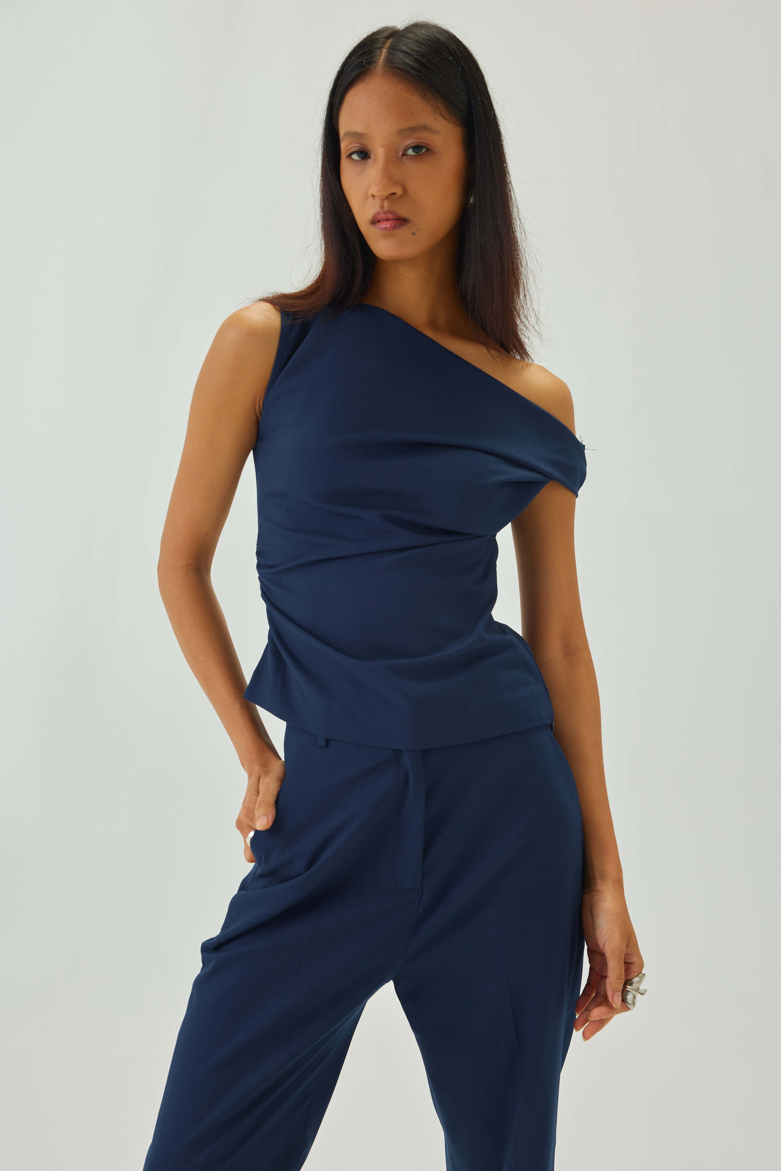 Tailored Asymmetric Twist Top | Blue