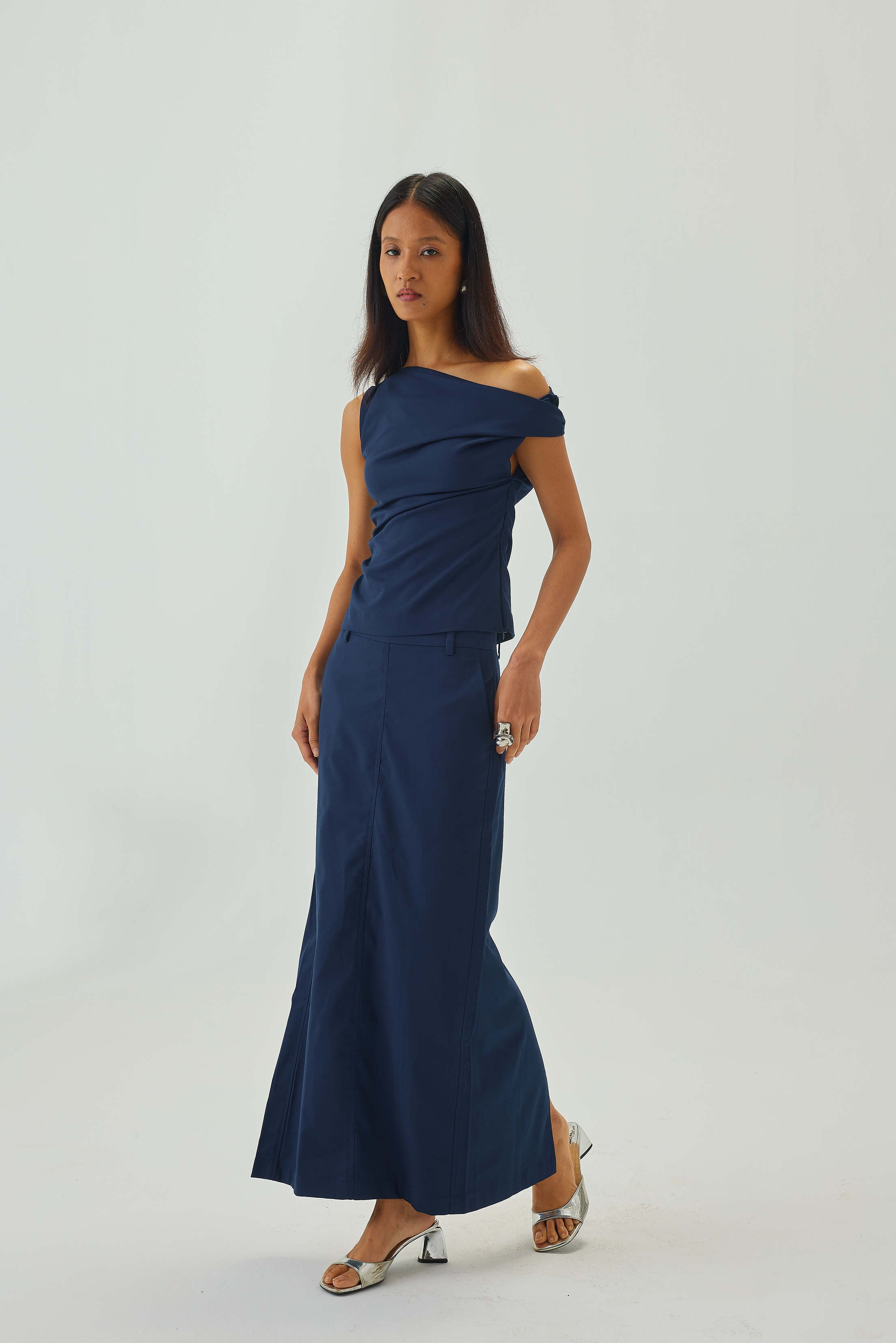 Tailored Straight Fit Midi Skirt | Blue