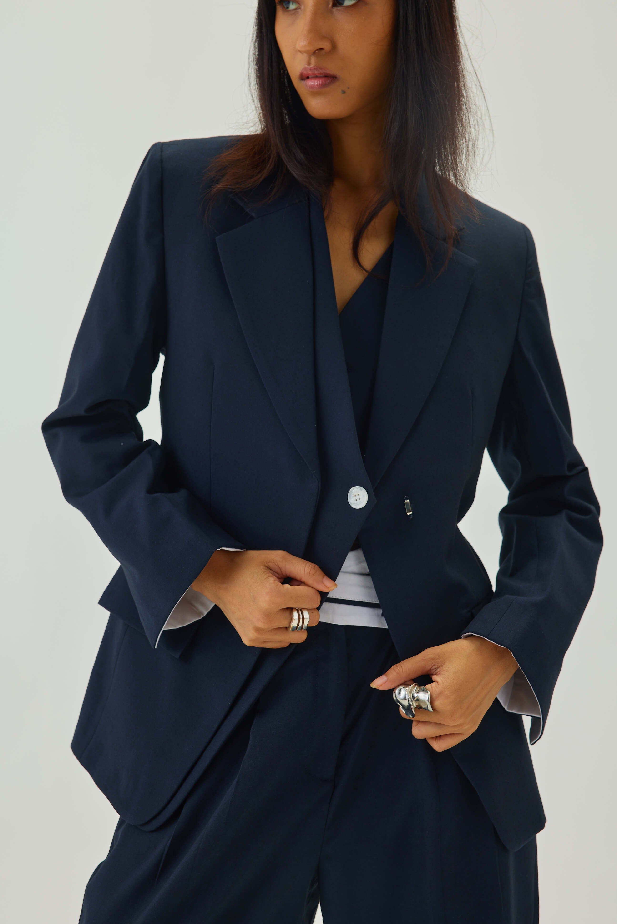 Double Lapelled Single Breasted Oversized Blazer | Navy Blue