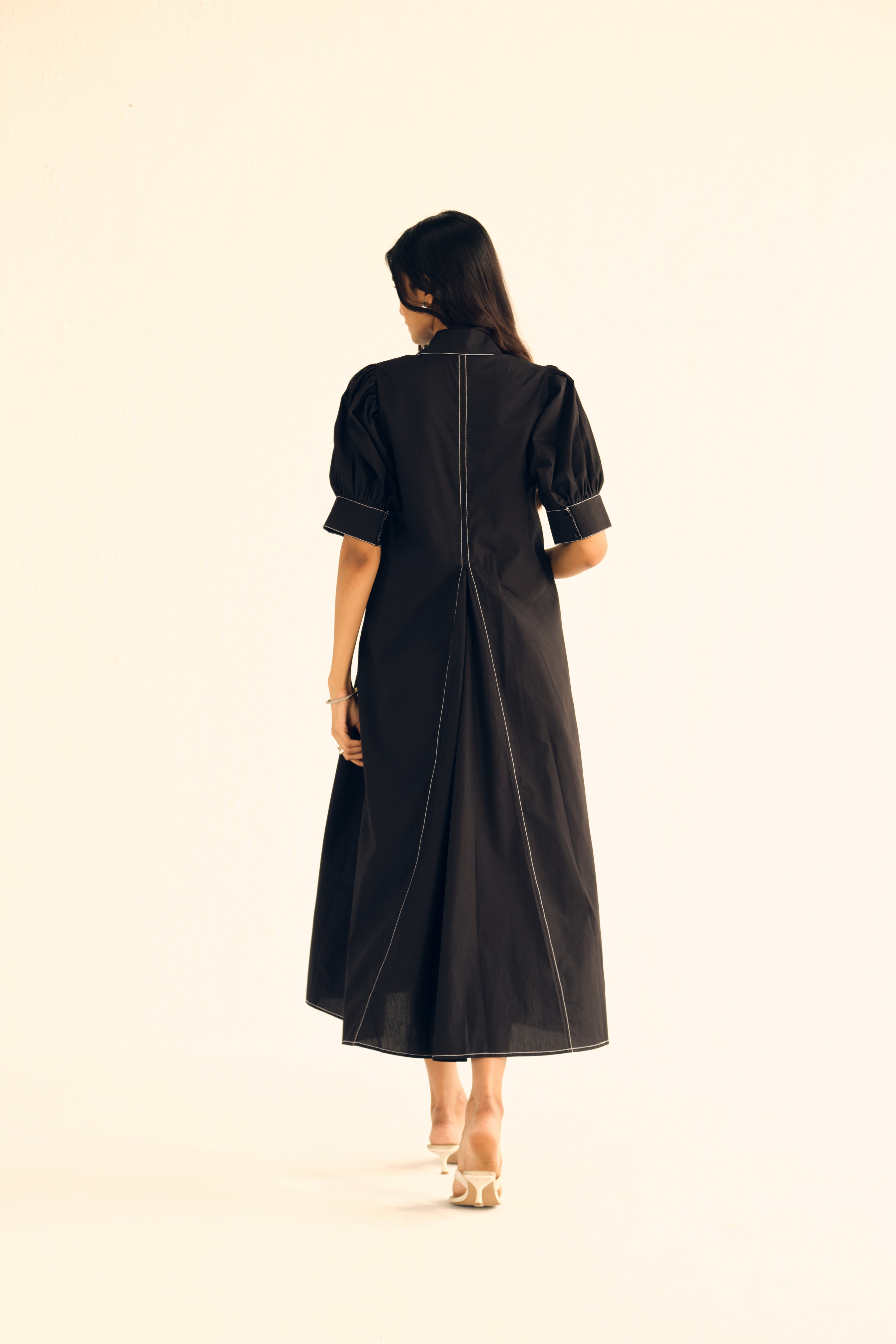Poplin Midi Dress in Black