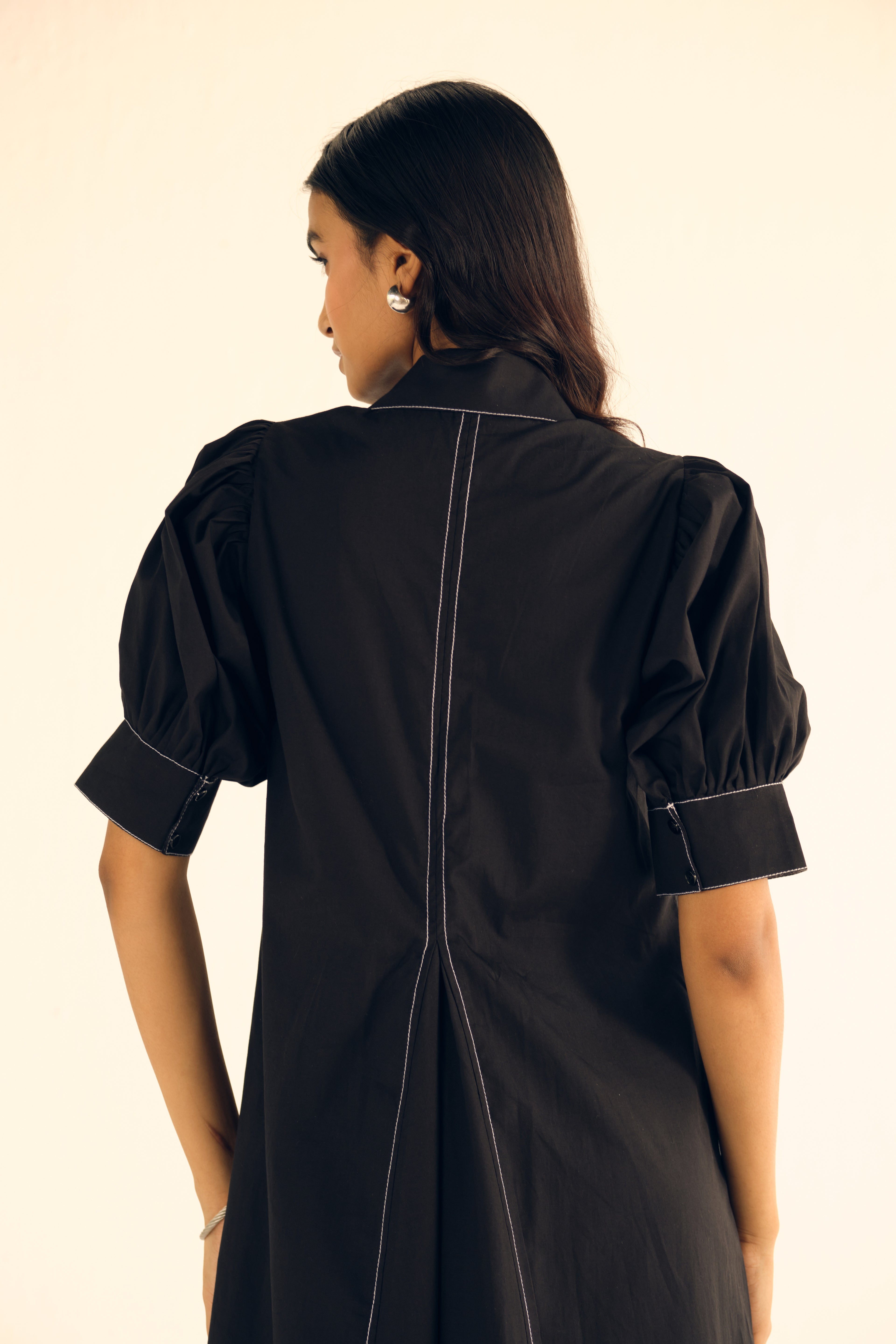 Poplin Midi Dress in Black