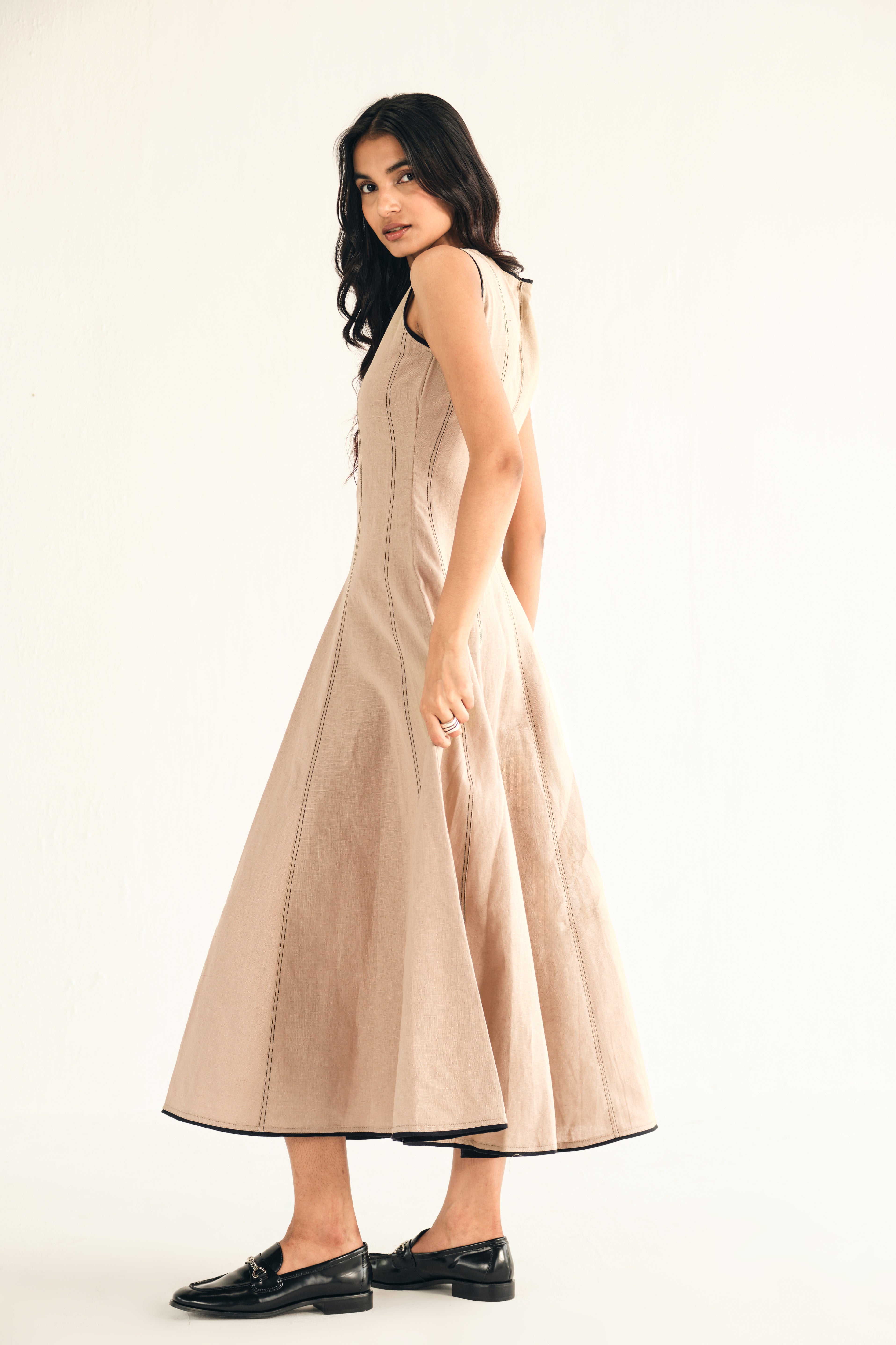 100% Linen Midi Dress in Beige as seen on Arushi Mehra