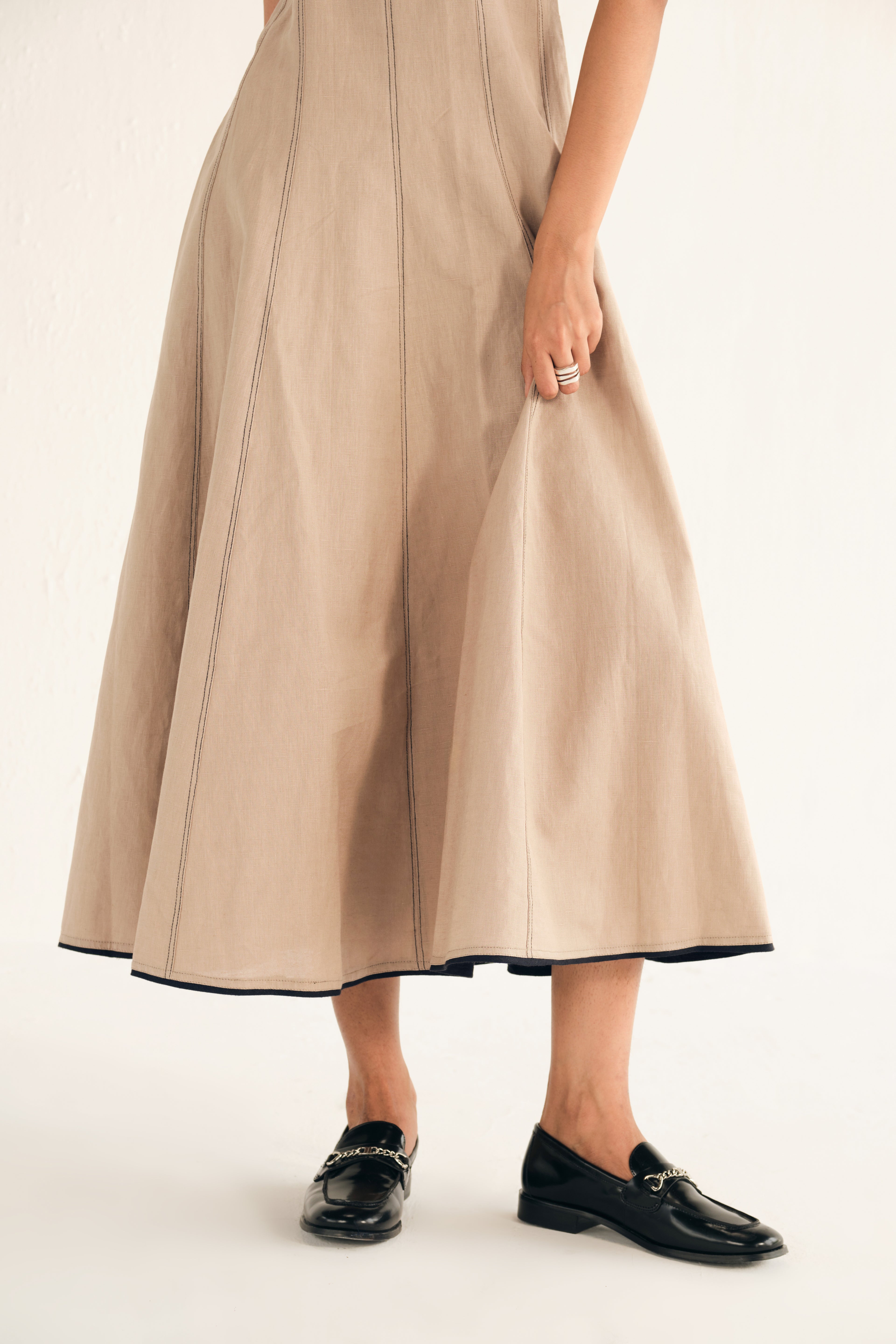 100% Linen Midi Dress in Beige as seen on Arushi Mehra