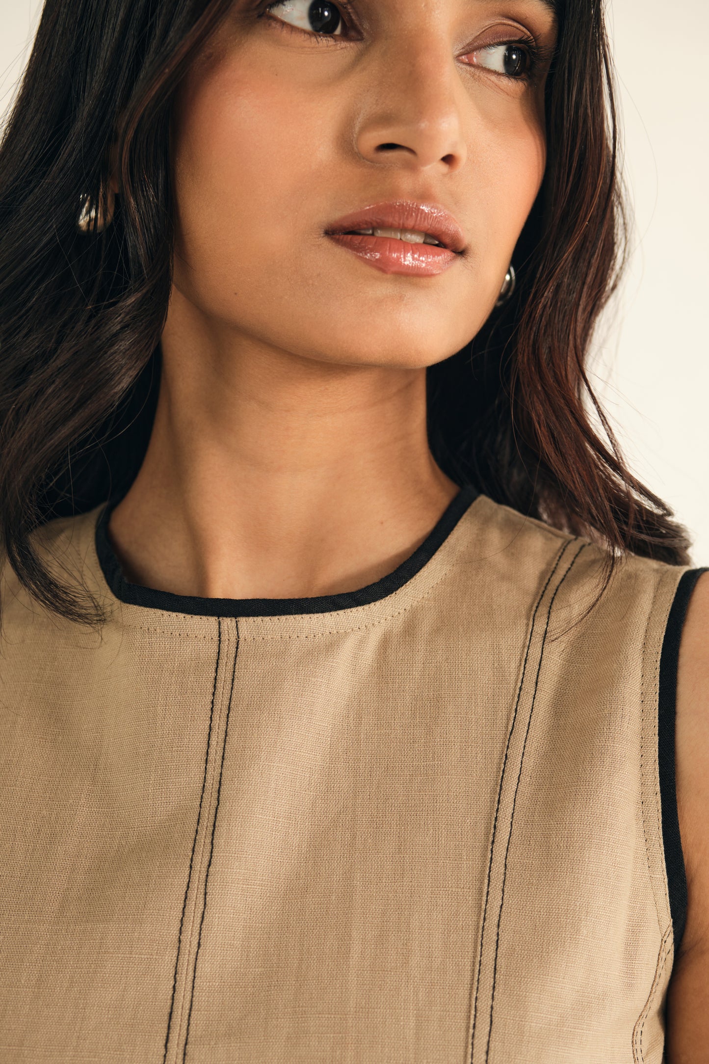 100% Linen Midi Dress in Beige