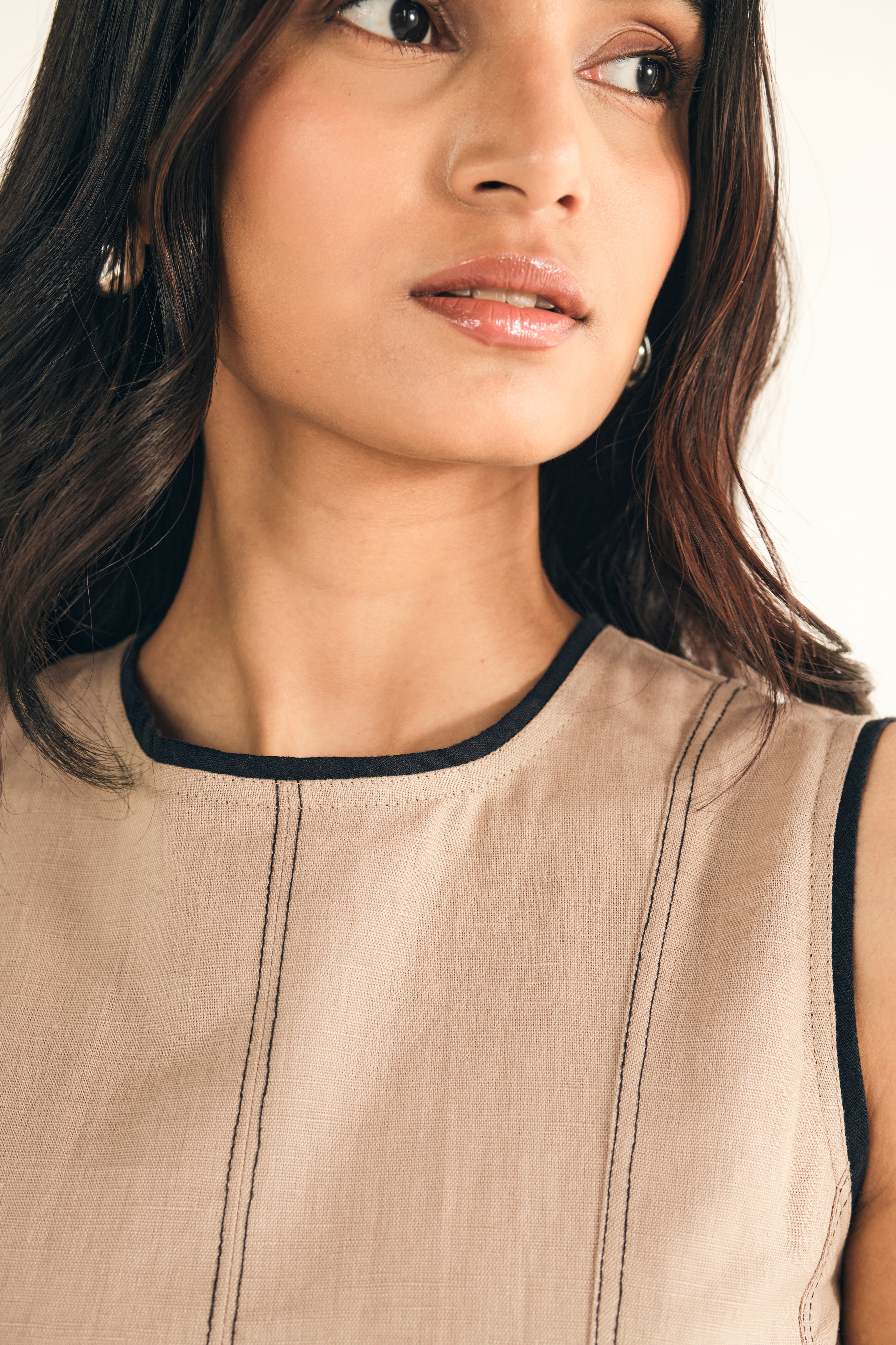 100% Linen Midi Dress in Beige as seen on Arushi Mehra