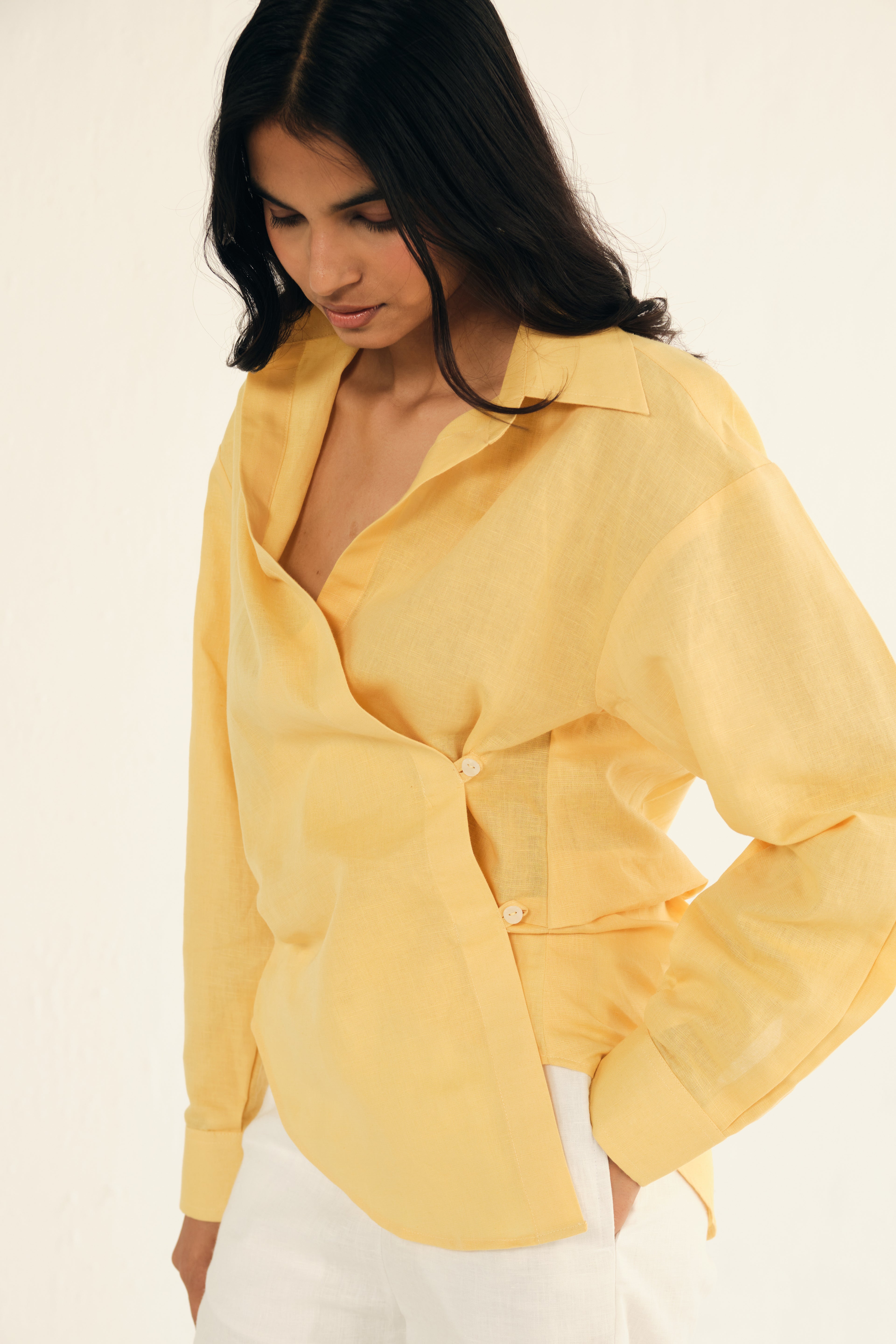 100% Linen Shirt | Yellow