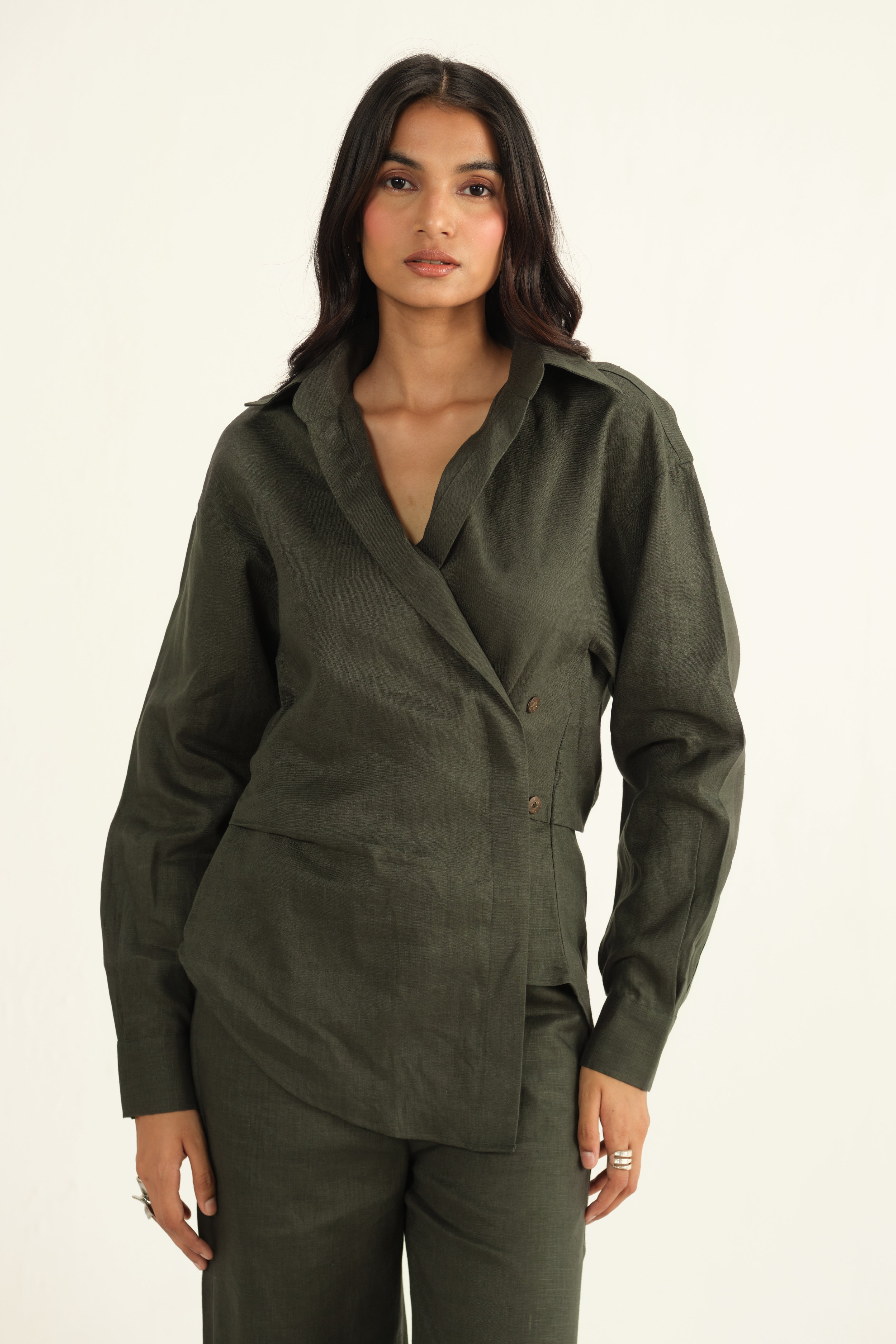 100% Linen Shirt | Dark Green
