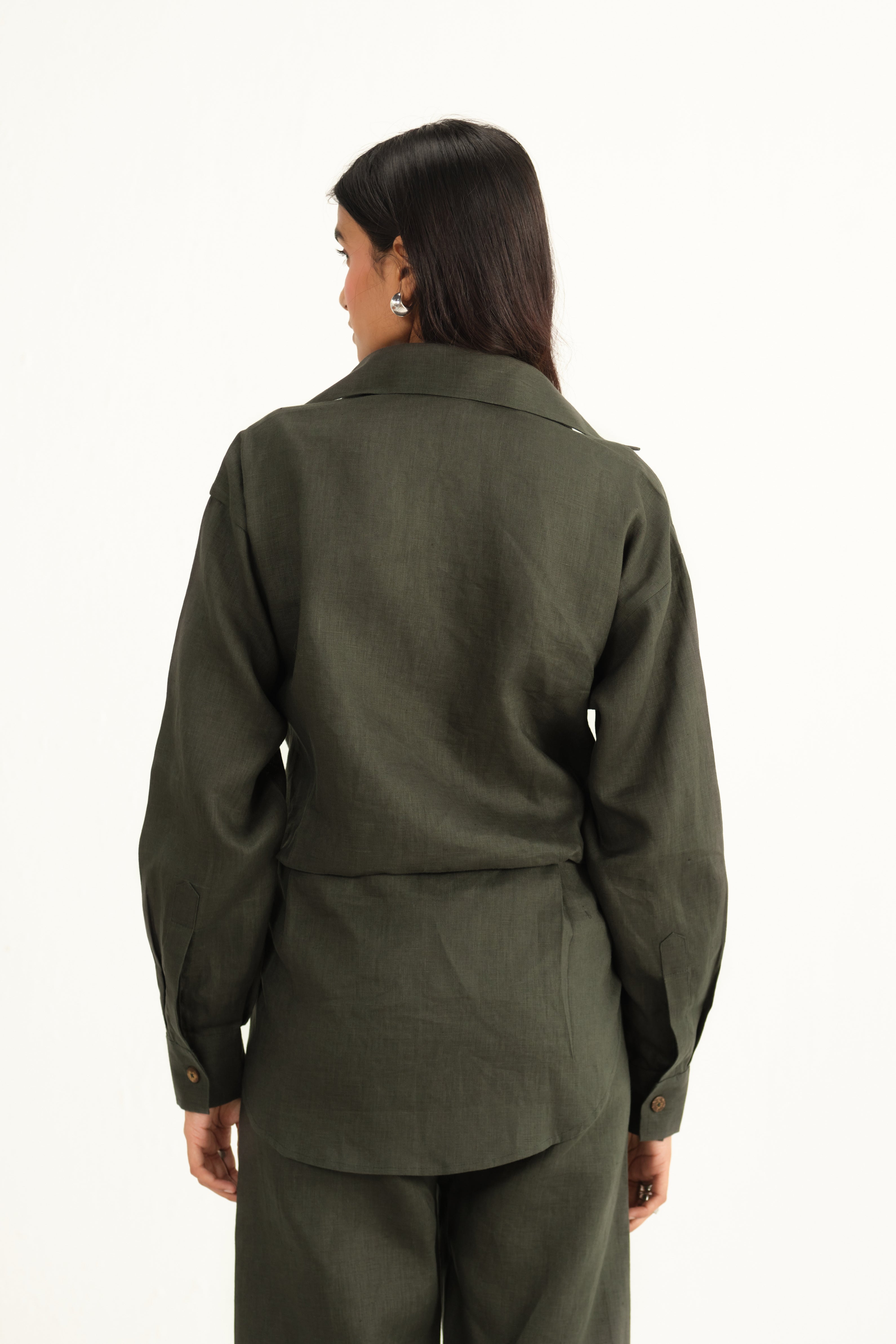 100% Linen Shirt | Dark Green