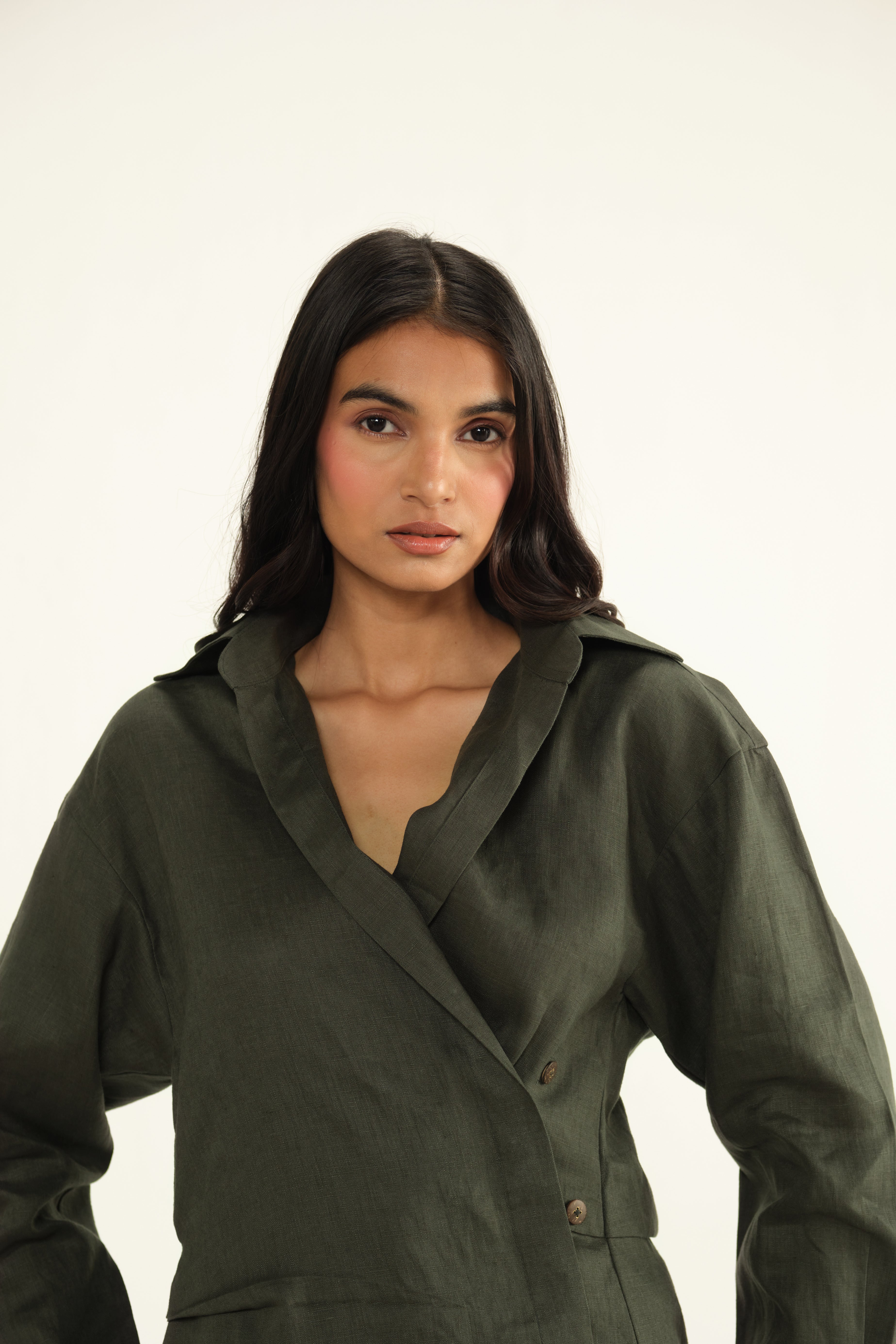 100% Linen Shirt | Dark Green