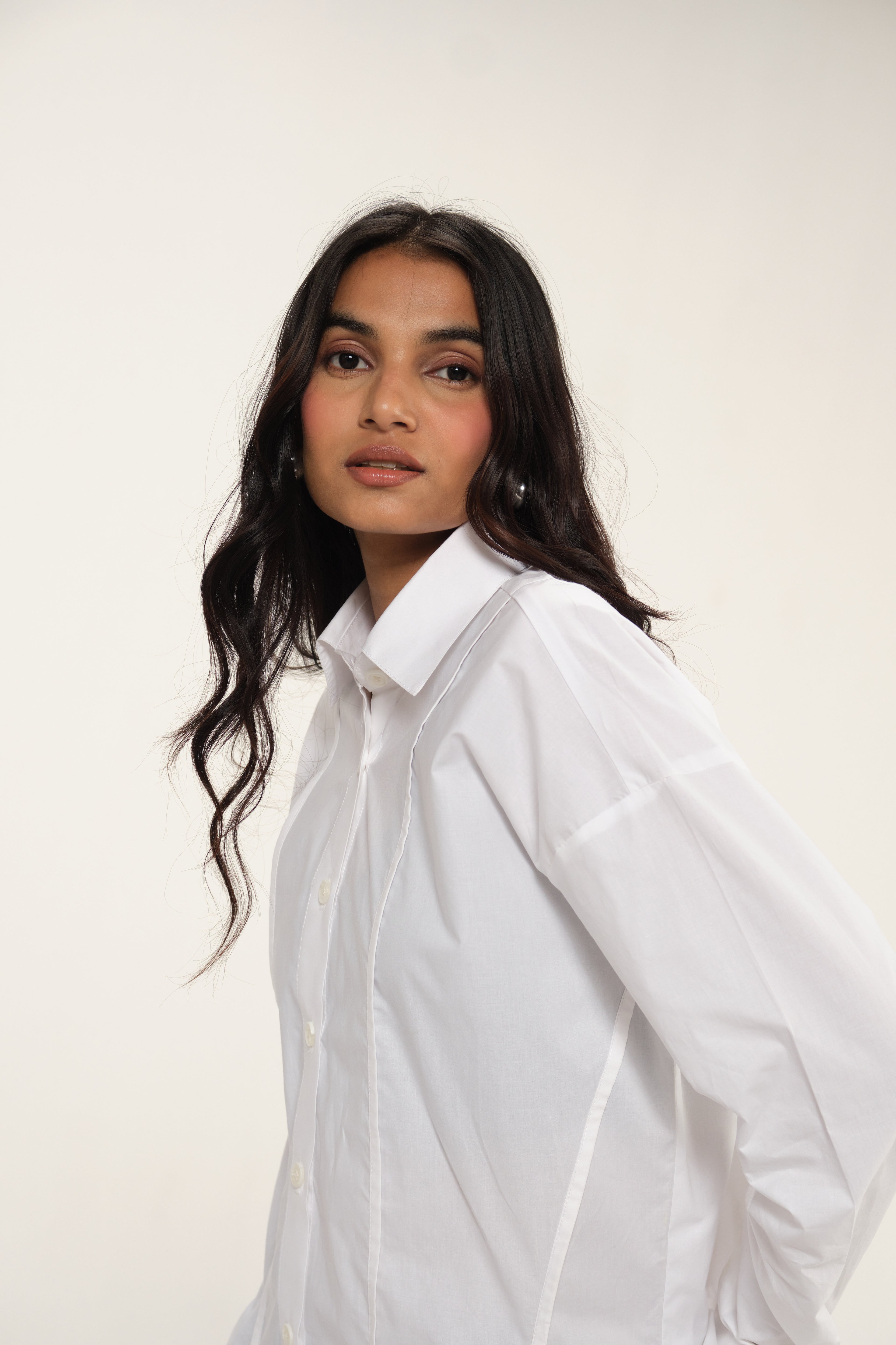 Poplin Shirt with Slits & Strings | White