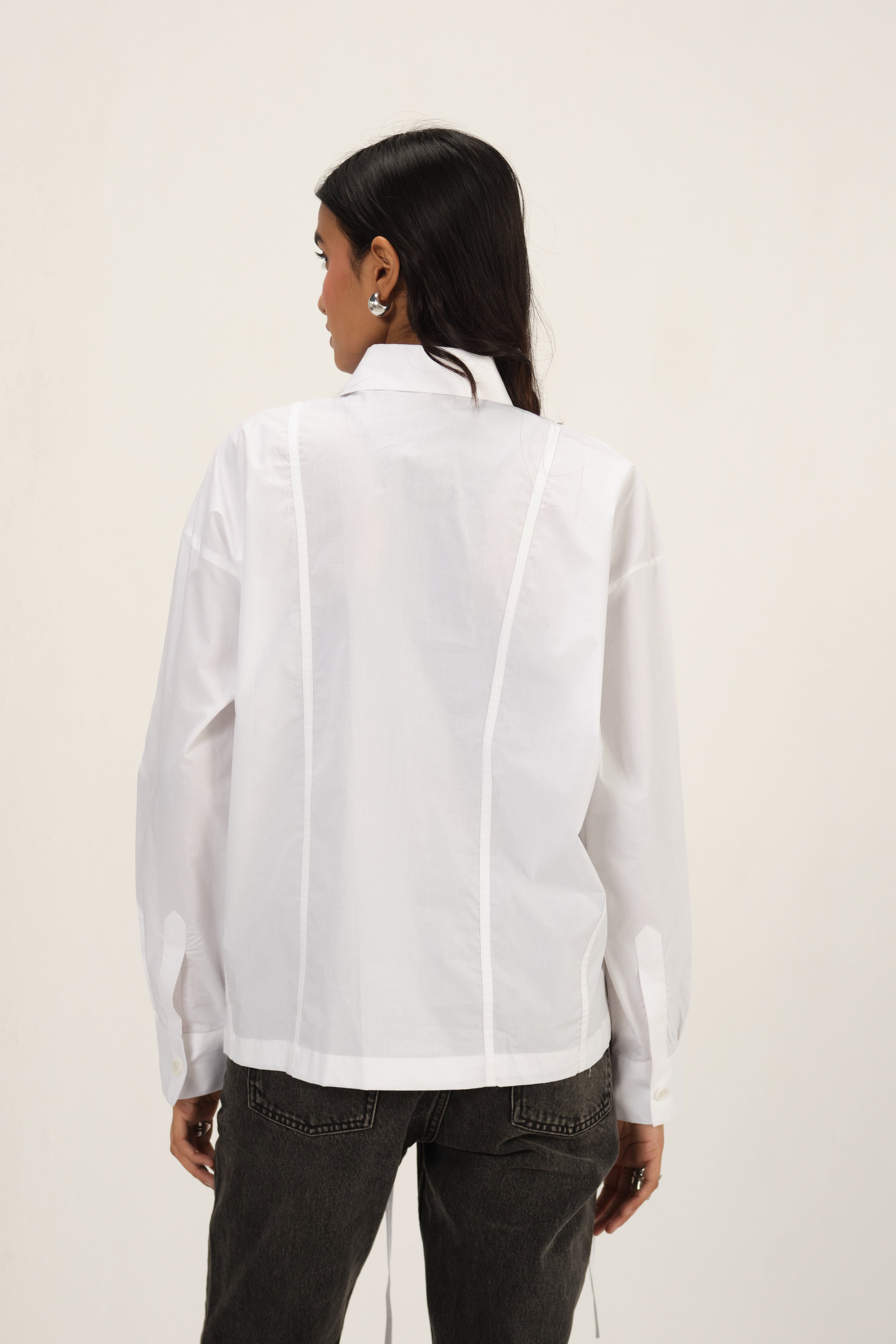Poplin Shirt with Slits & Strings | White