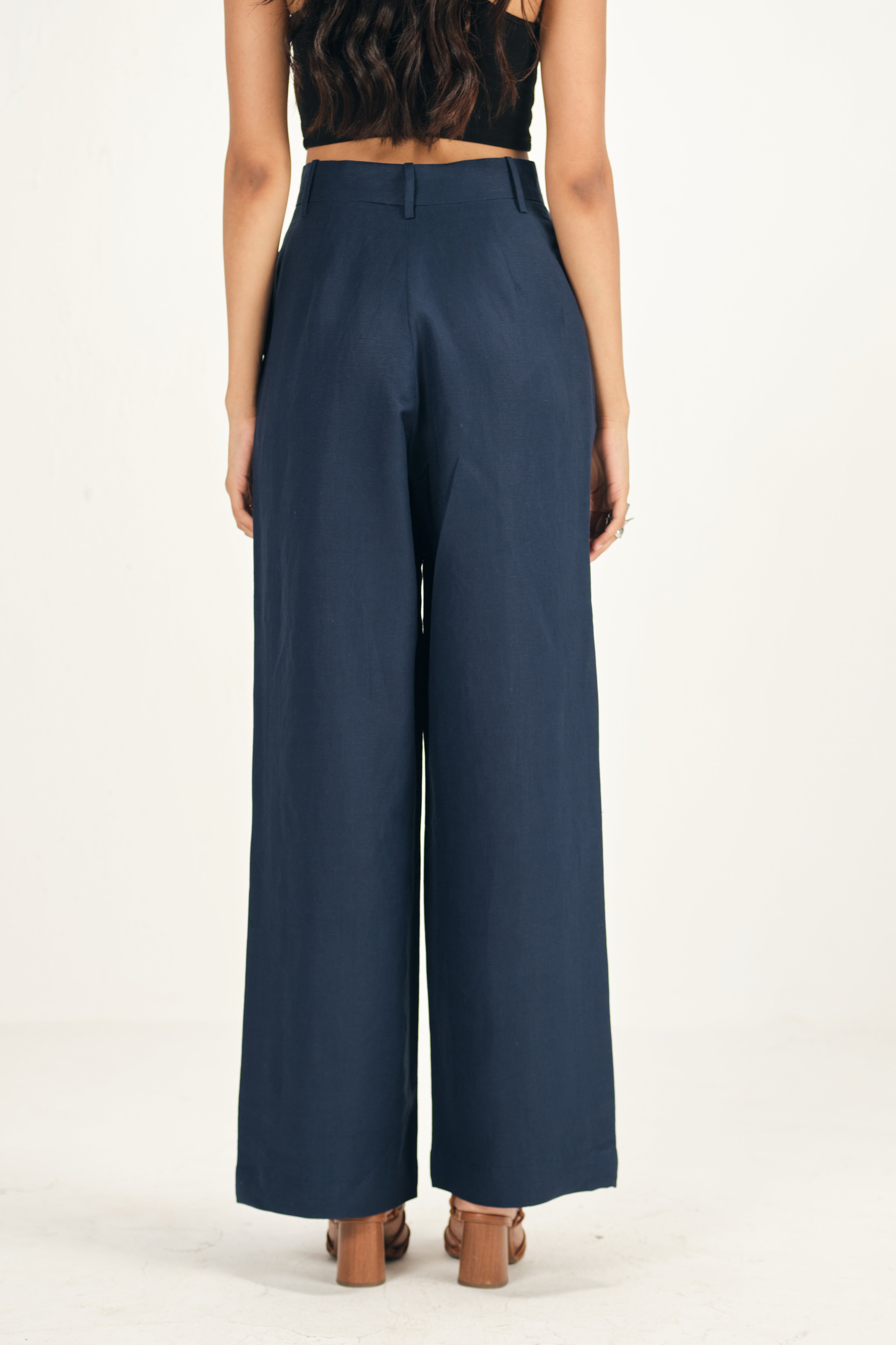 100% Linen Navy Blue Straight Fit Pants