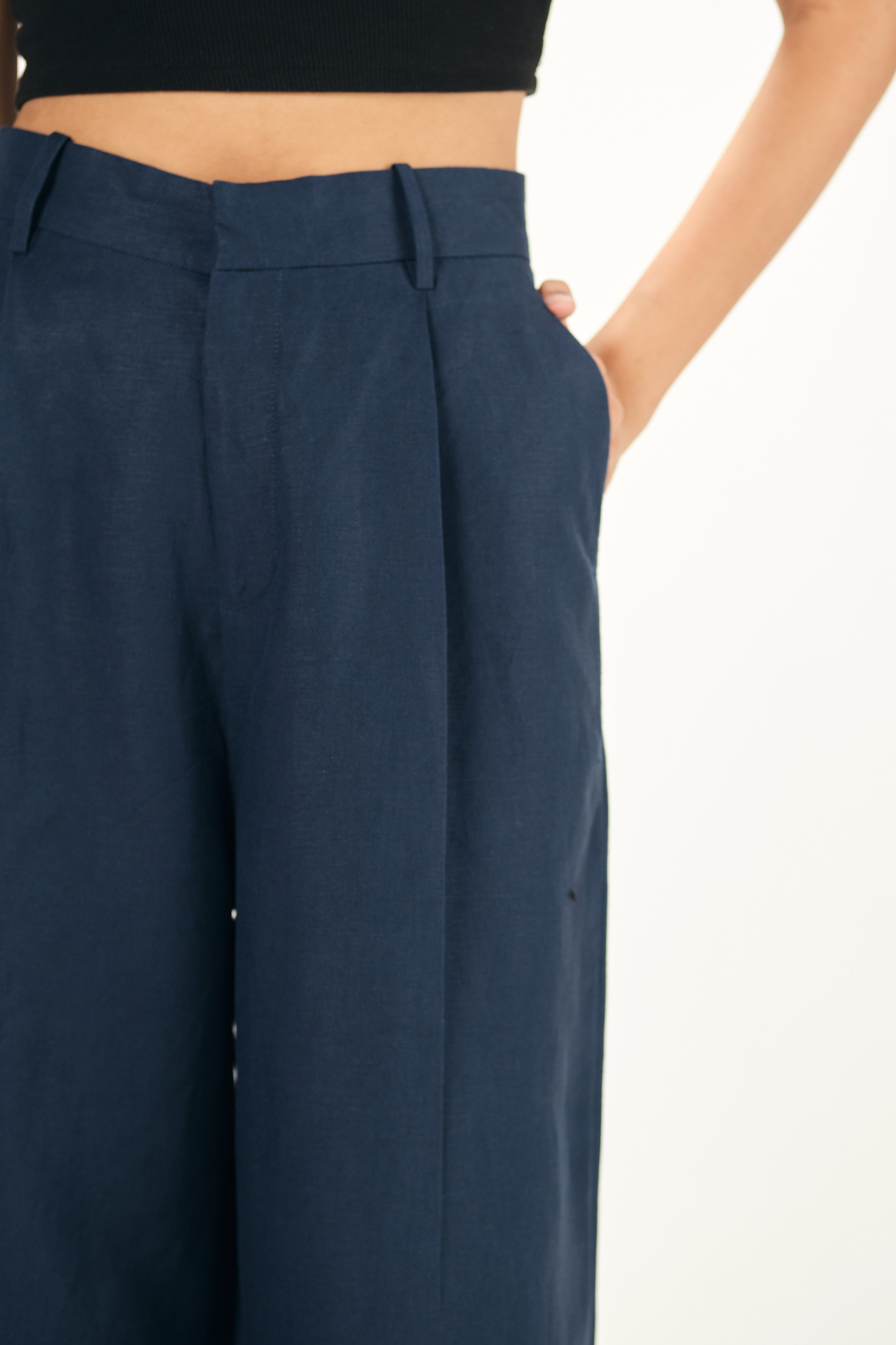 100% Linen Navy Blue Straight Fit Pants