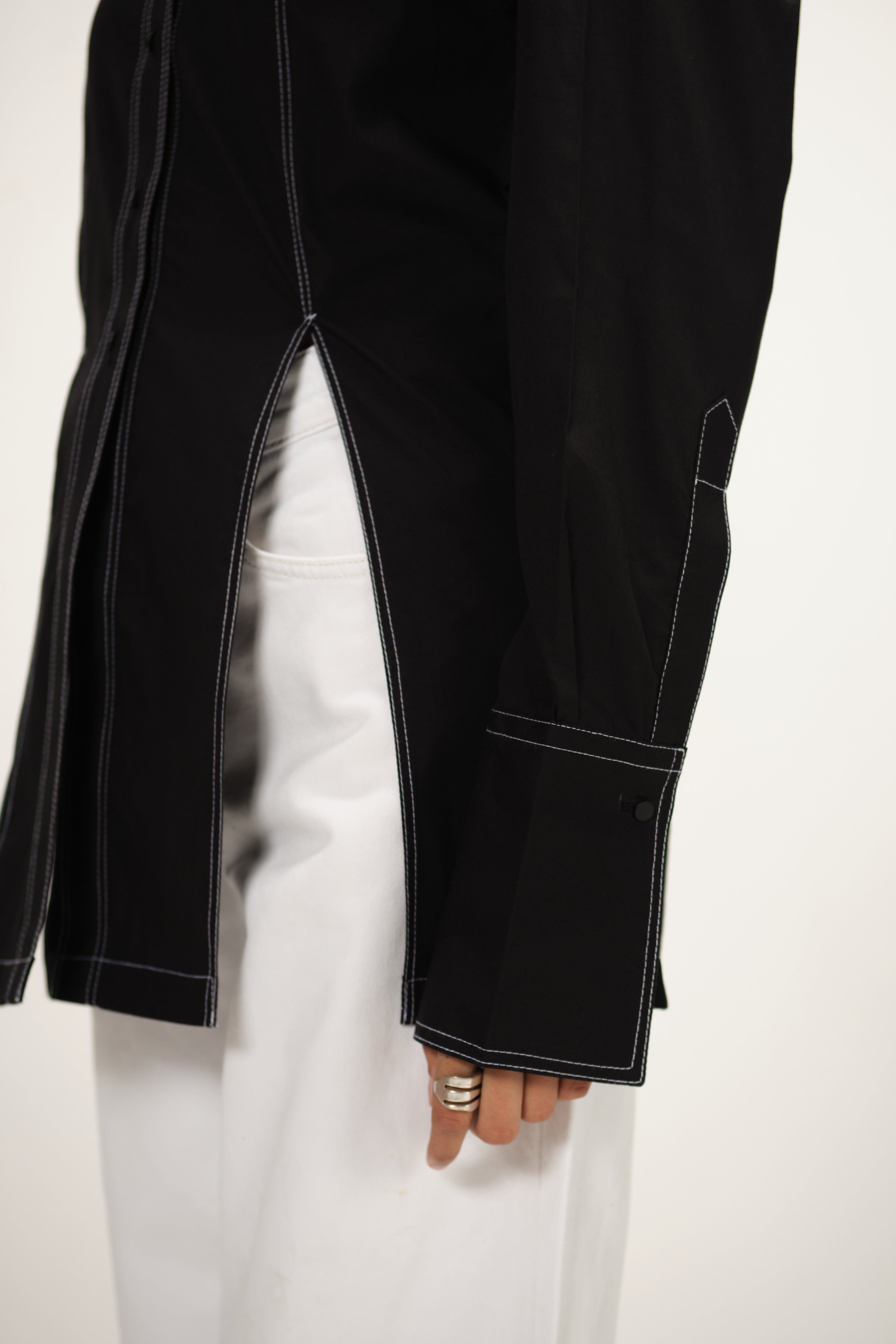 Poplin Shirt with Top Stitch Detail | Black