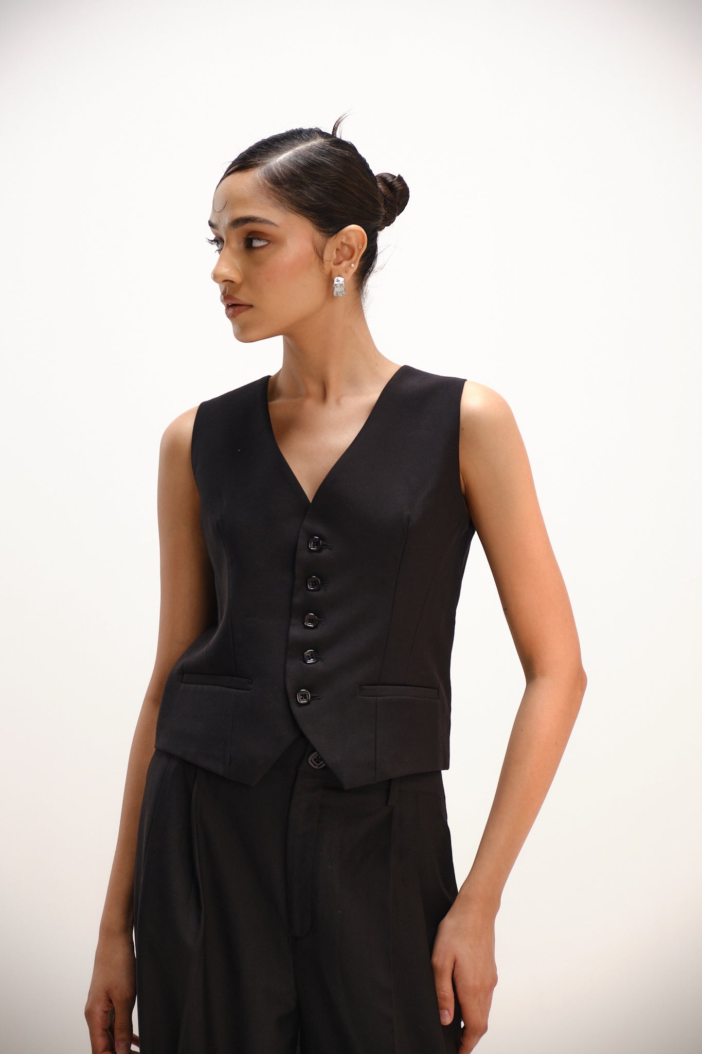 V Neck Waistcoat | Black