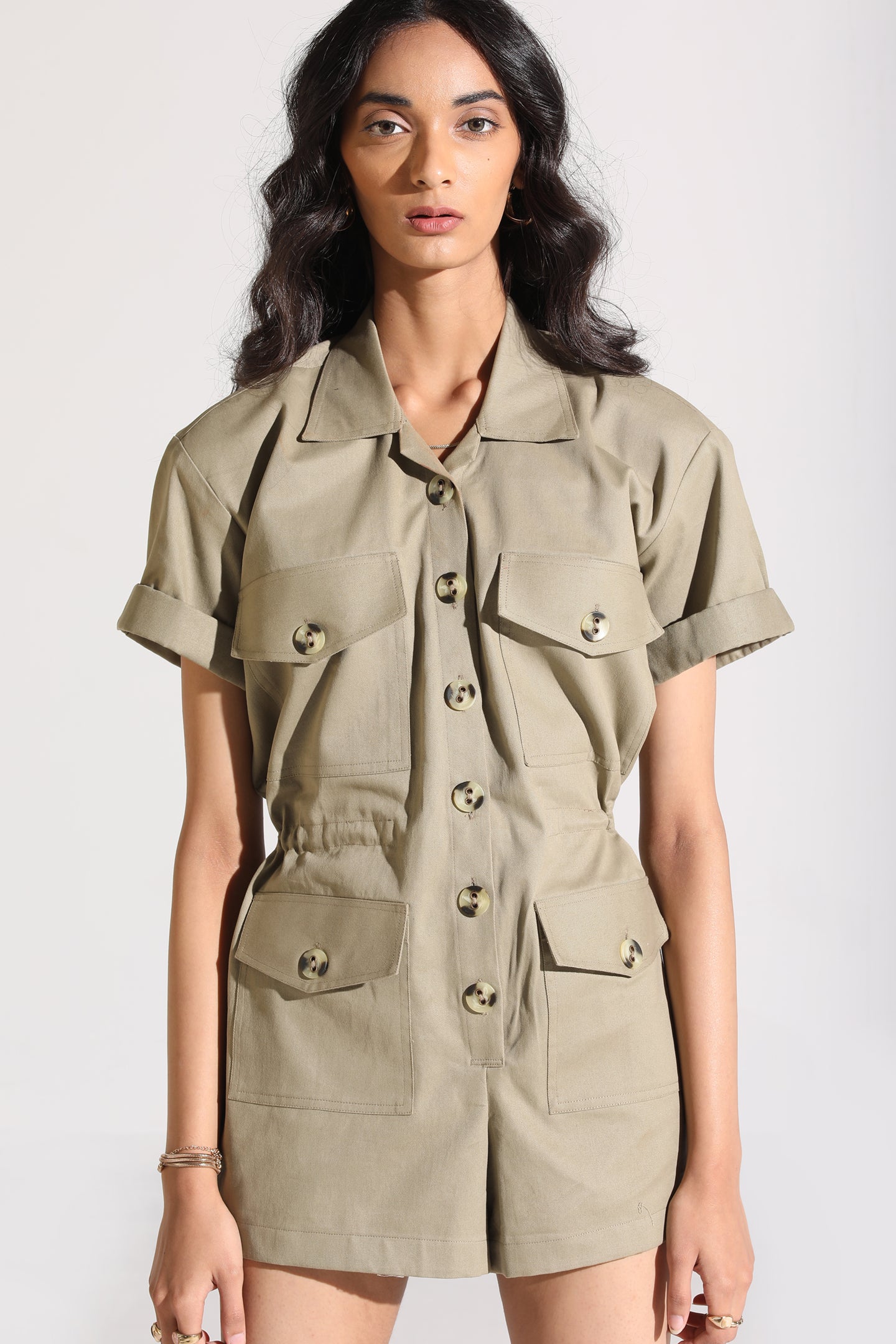 Cargo Playsuit | Pale Olive Green