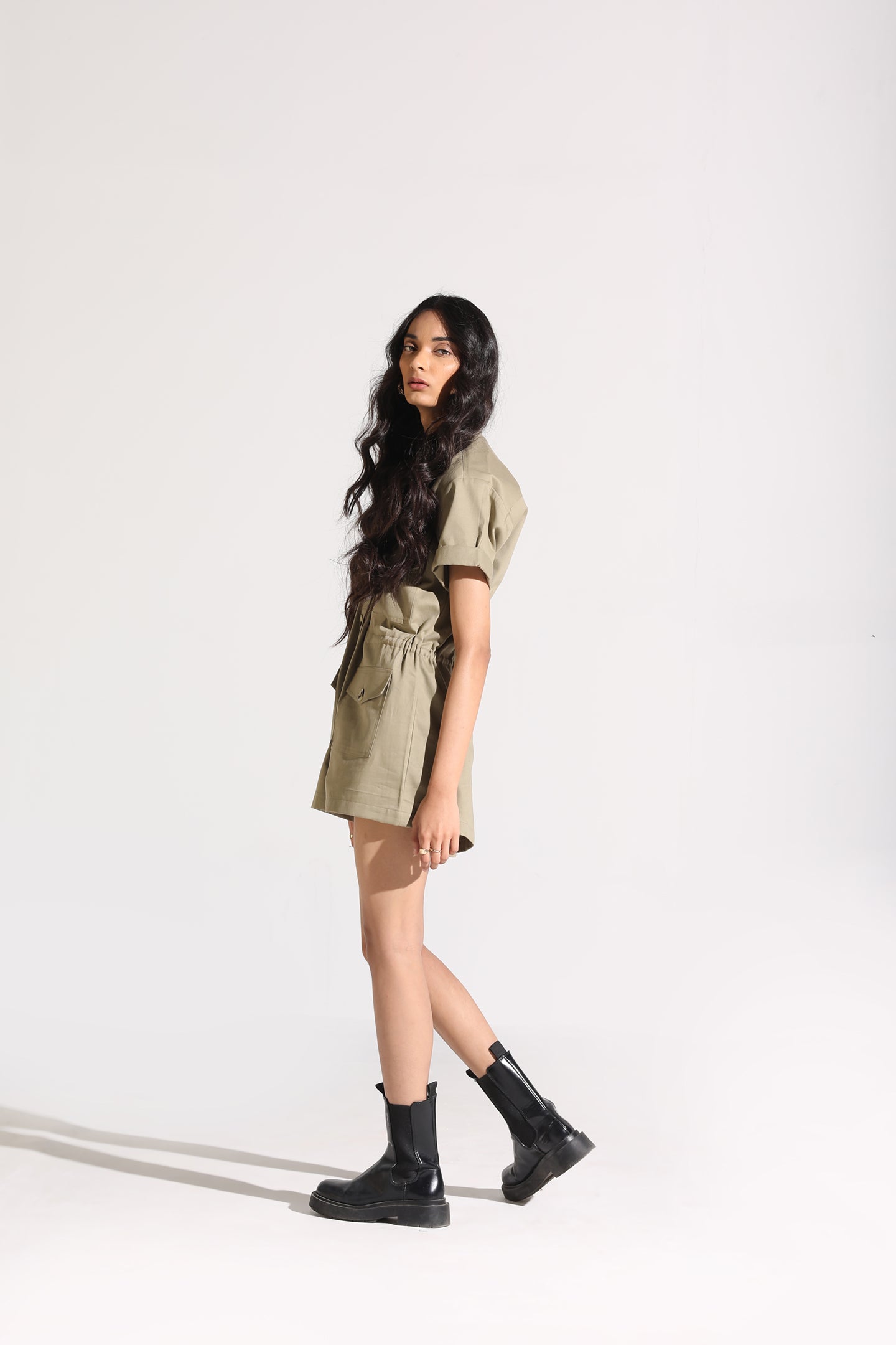 Cargo Playsuit | Pale Olive Green