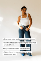 Dual-Tone Denim Pants with Contrast Stitch | Blue & Green