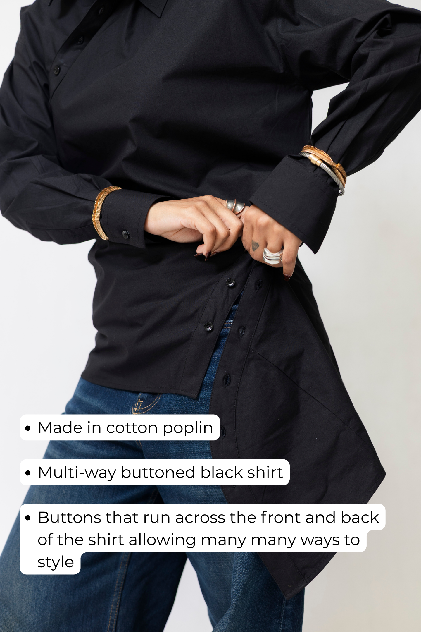 Multi-Way Buttoned Black Shirt | Modular Styling Shirt
