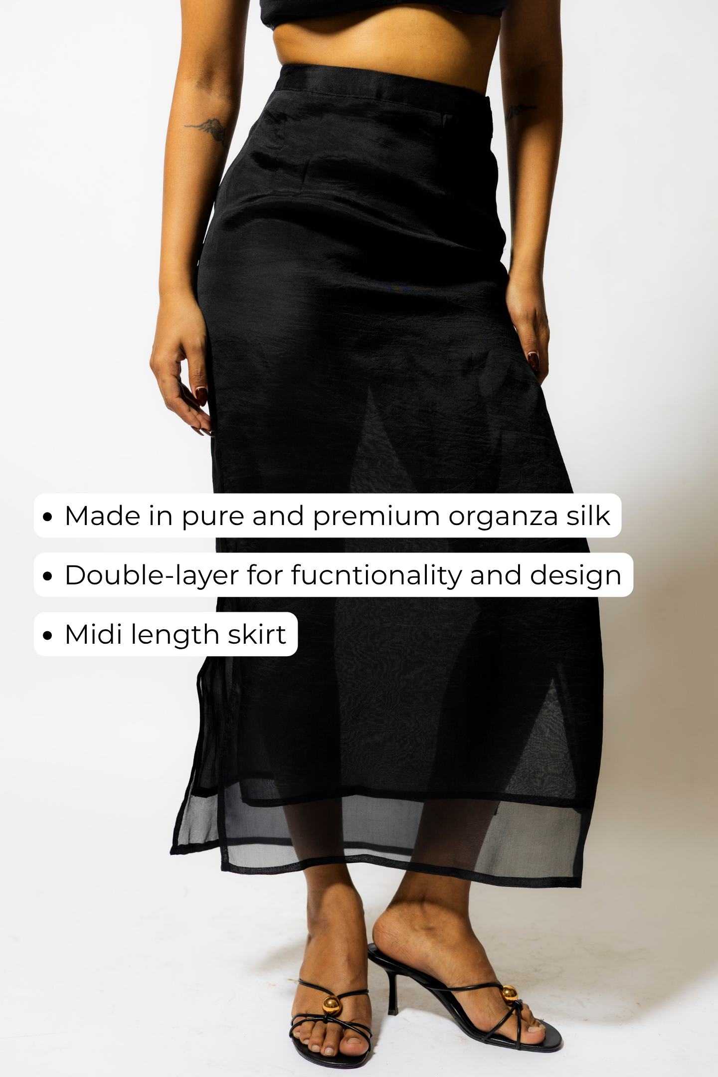 Double Layer Organza Midi Skirt – Black