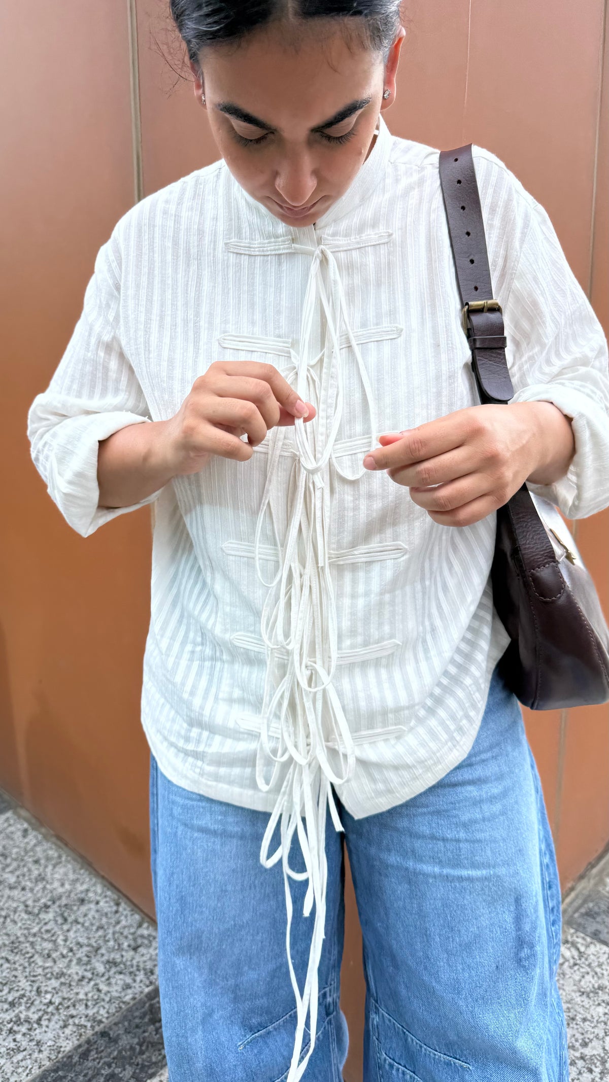 Cotton Top with Frog Fastening | White