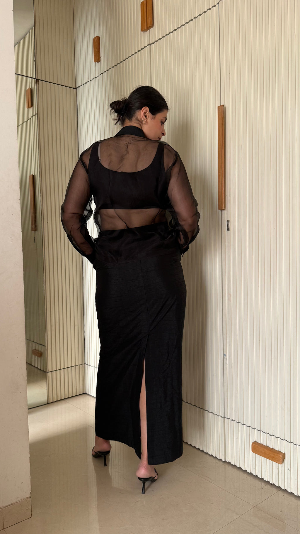 High Waist Long Silk Skirt | Black