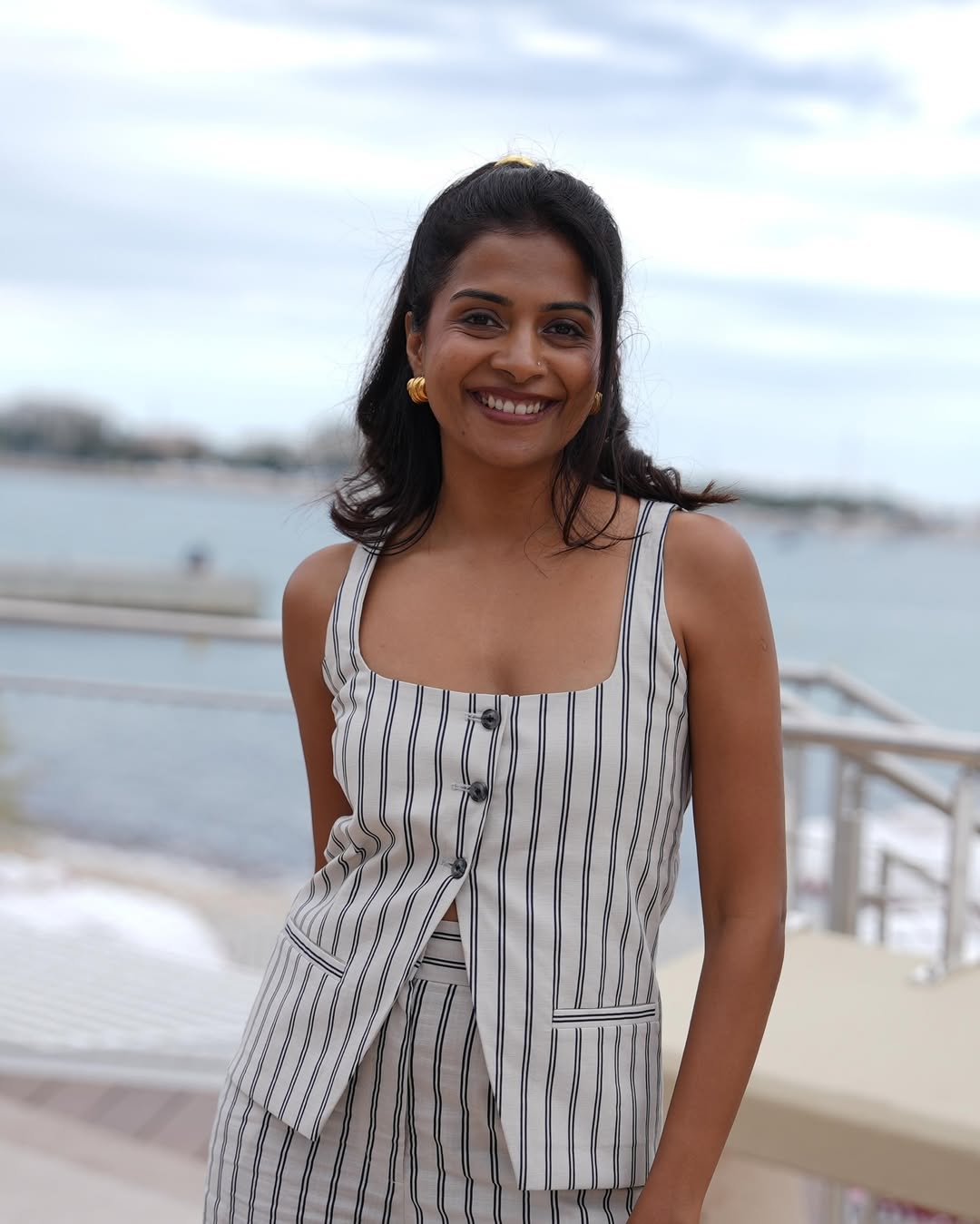 Linen Striped Waistcoat | Beige & Blue