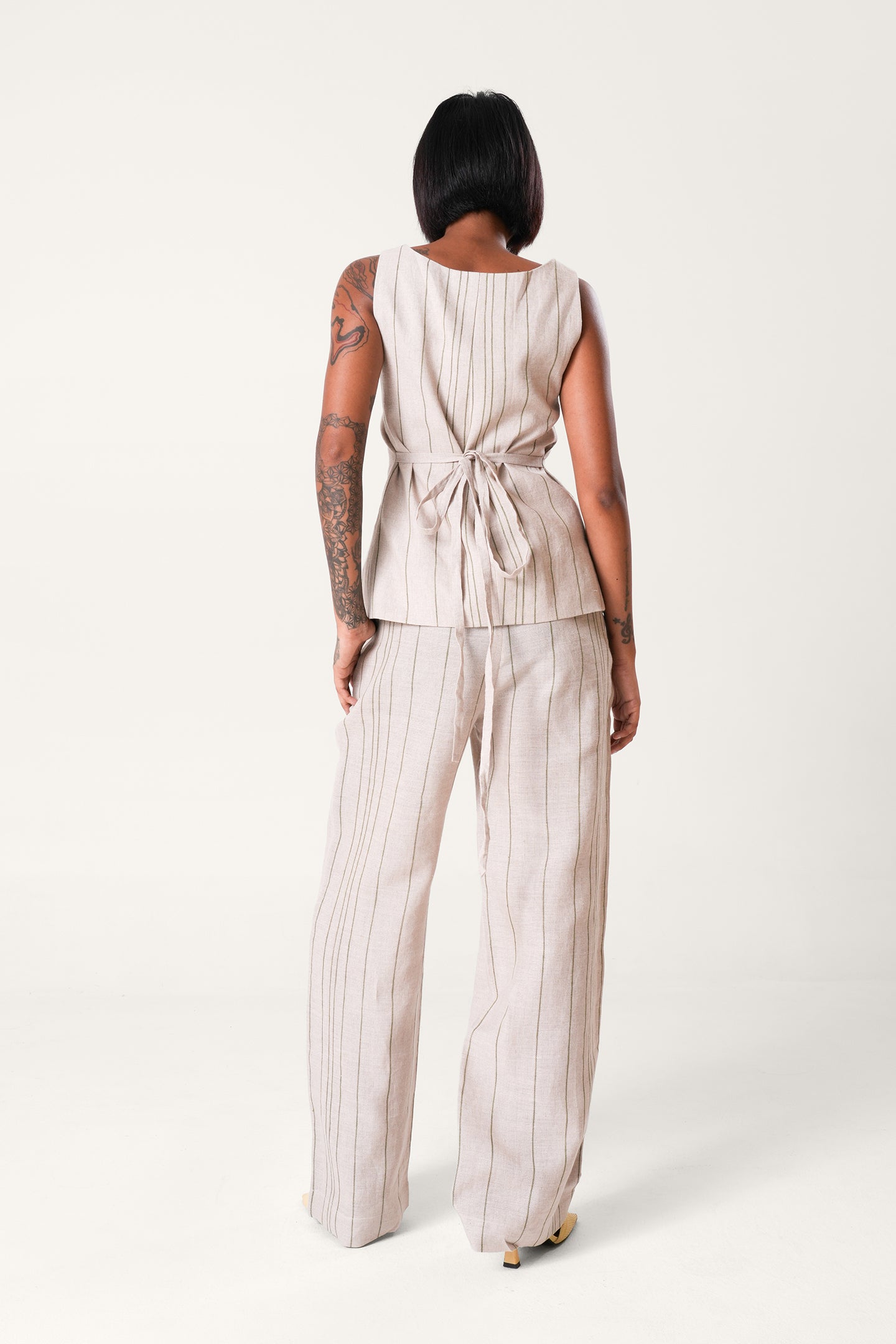 Striped Linen Waistcoat | Beige