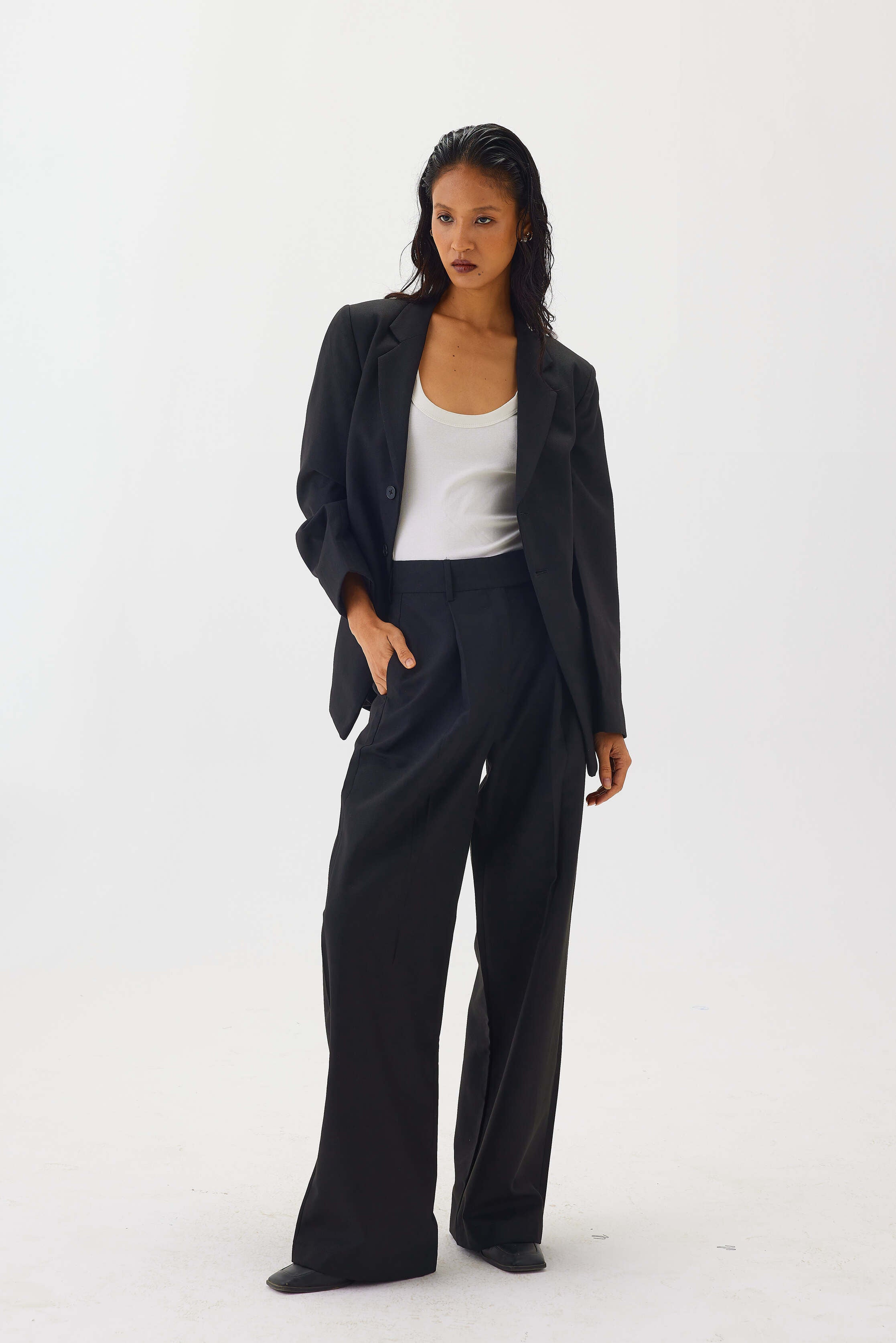 Tailored Blazer with Back Cinching Detail | Black