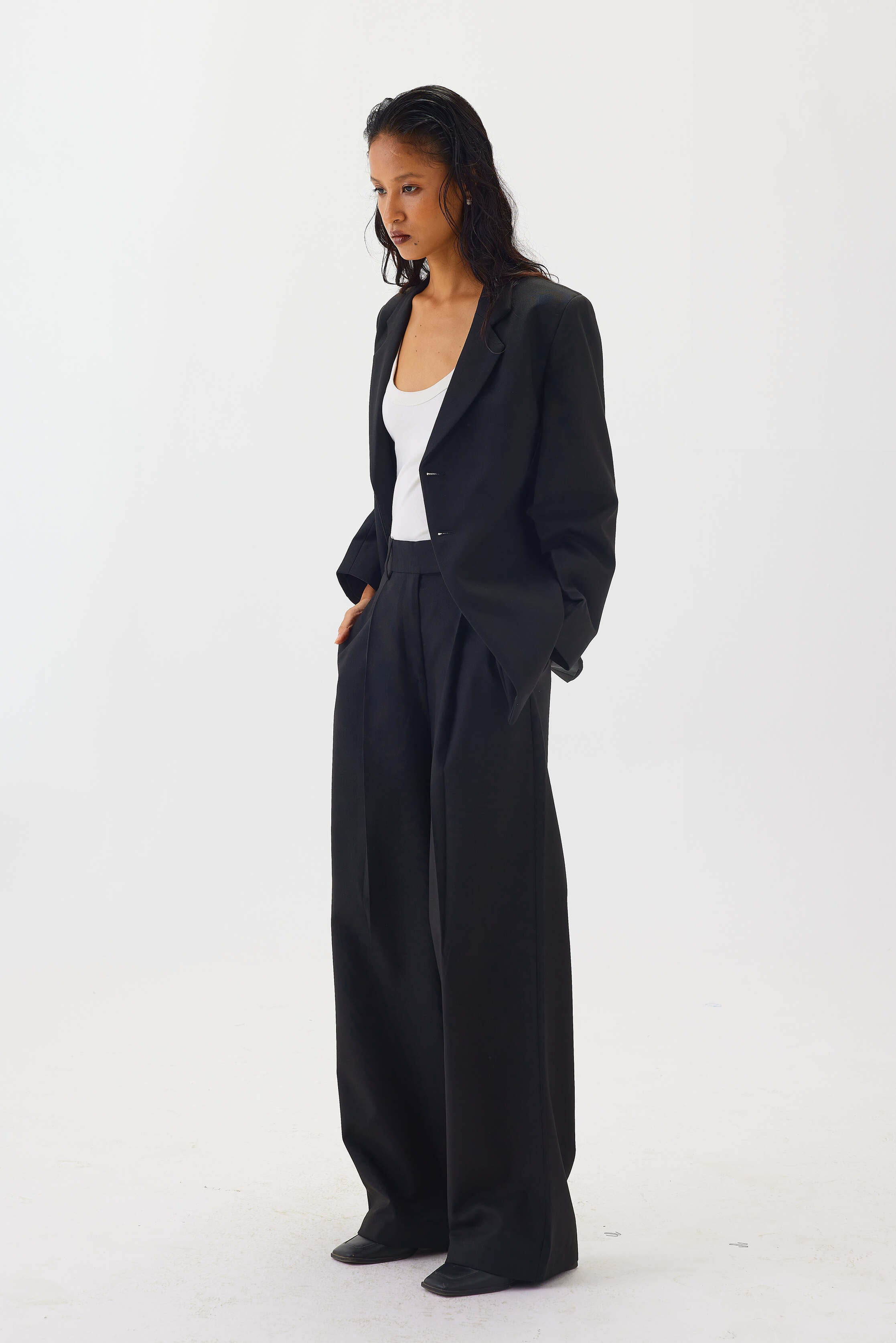 Tailored Blazer with Back Cinching Detail | Black