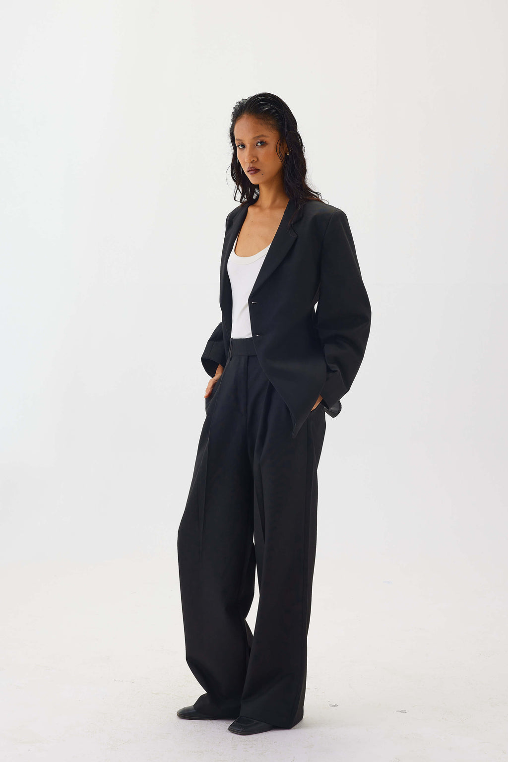 Tailored Blazer with Back Cinching Detail | Black