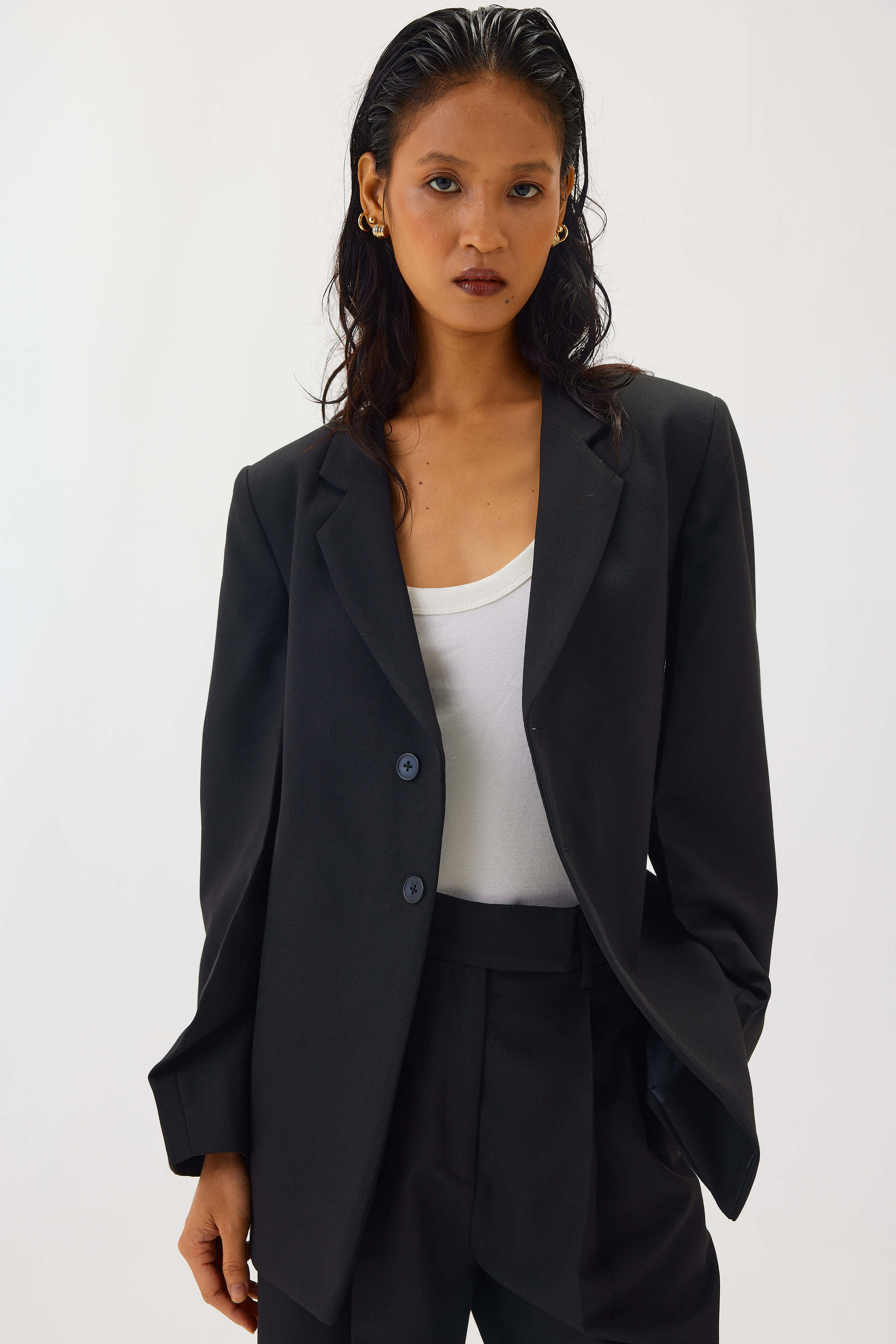 Tailored Blazer with Back Cinching Detail | Black