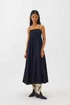 Strapless Poplin Midi Dress | Black
