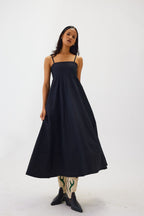 Strapless Poplin Midi Dress | Black