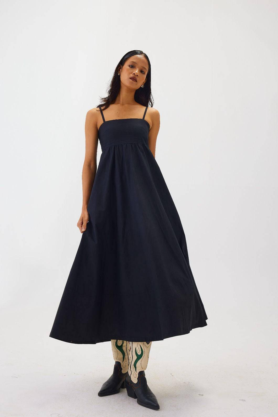 Strapless Poplin Midi Dress | Black